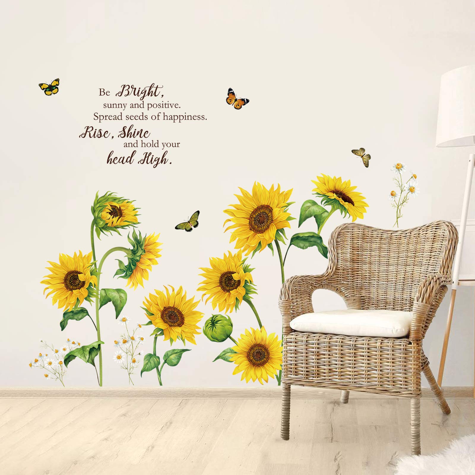 decalmile Sunflower Wall Decals Garden Flowers Butterfly Wall Stickers Bedroom Living Room TV Wall Art Decor