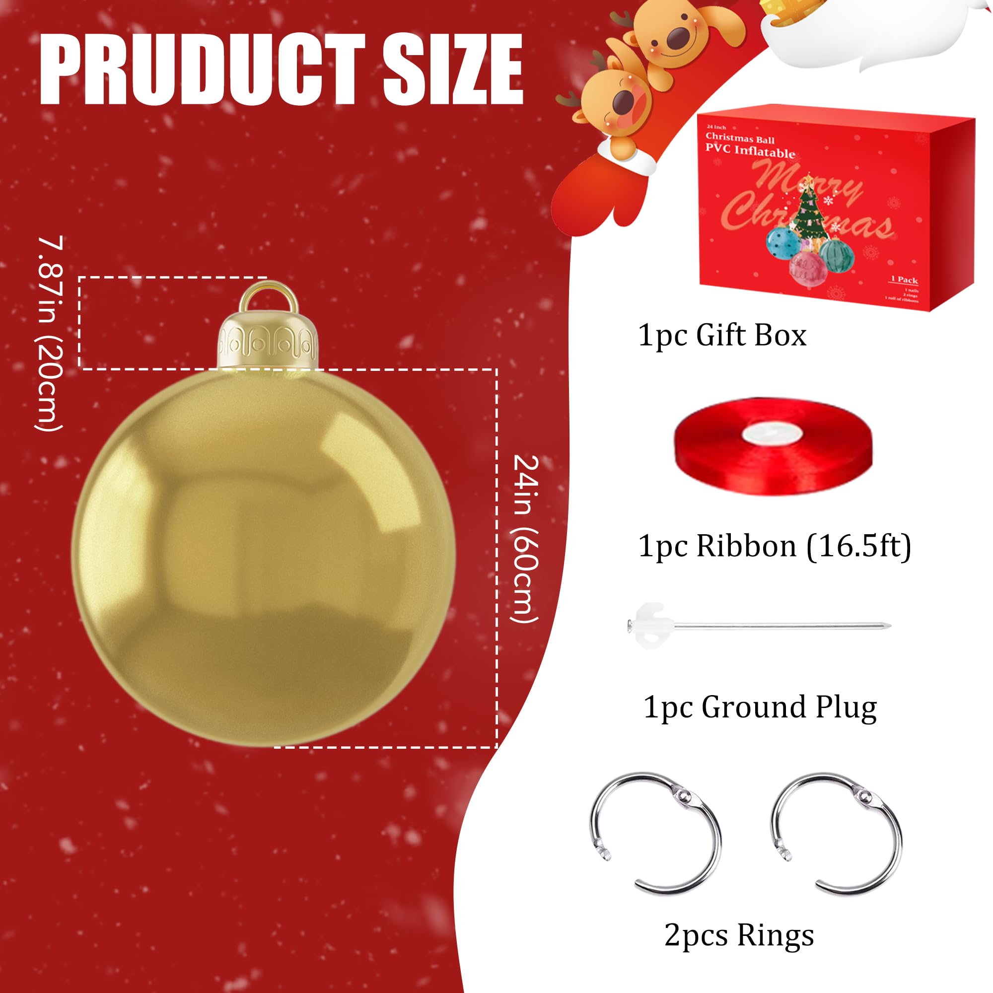 24 inch Outdoor Inflatables Ornaments Ball Xmas Inflatable Decorated Balls, Christmas Outdoor Decorations Balls Large Christmas