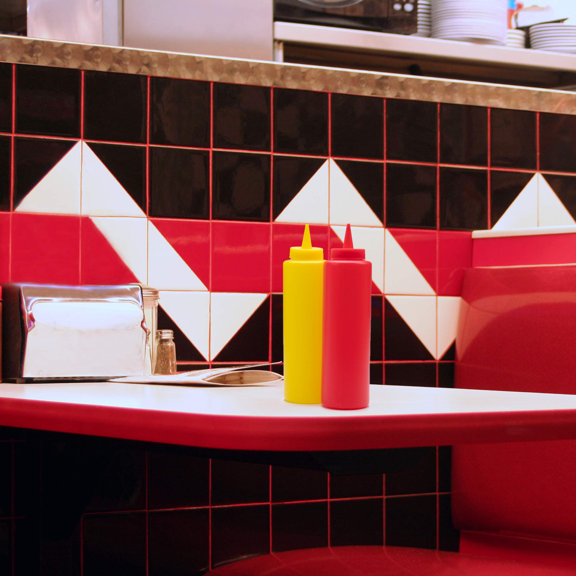 Ketchup And Mustard Squeeze Bottle Combo Pack | 2-Pack 16-Oz Red & Yellow Plastic Kitchen Table Condiment Squirt Dispensers | Re