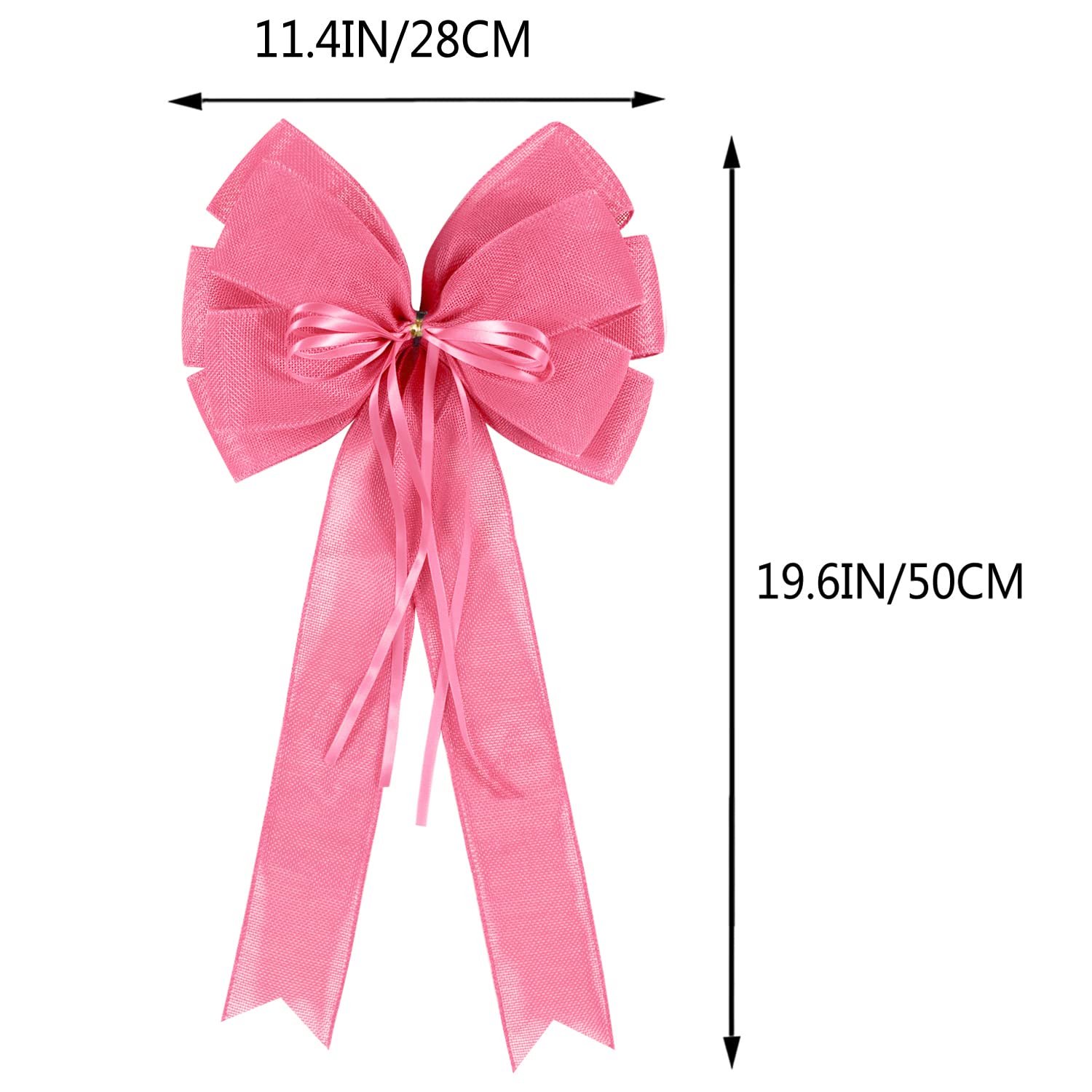 2 Pcs Large Pink Christmas Wreath Bows Decor,Xmas Tree Topper Bow Decorations with Pink Burlap and Glitter String for Christmas