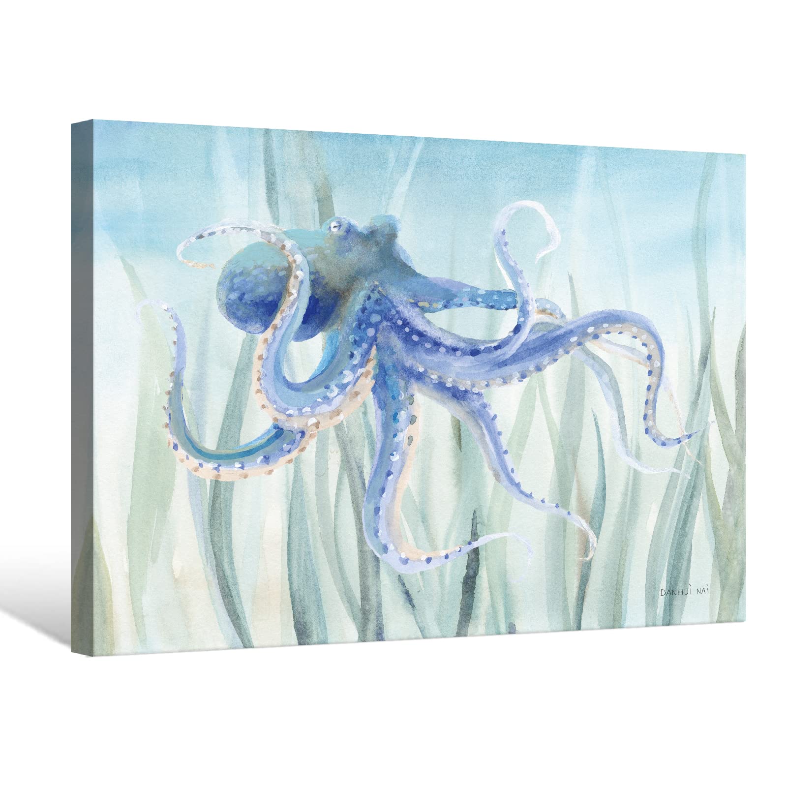 Ocean Wall Decor Under The Sea Blue Octopus Canvas Wall Art for Bathroom Coastal Decor for Home Nautical Prints for Bedroom Bathroom Livingroom16x12Inch