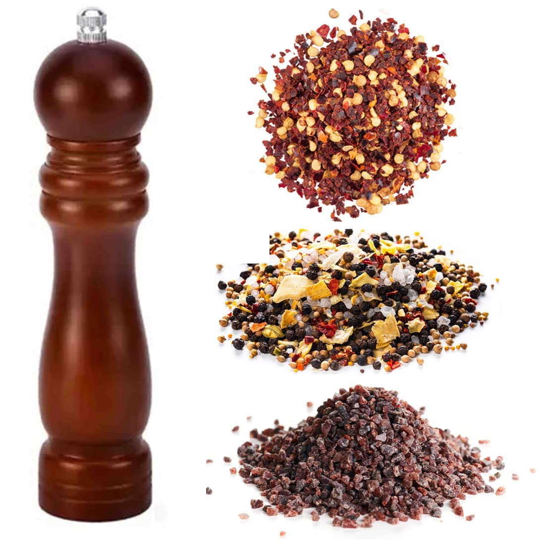 Votvy Traditional Wooden Salt & Pepper Grinder, Mixer, Mill, Manual Shaker, Spice Storage Ceramic Crusher, Mill with Adjustable 
