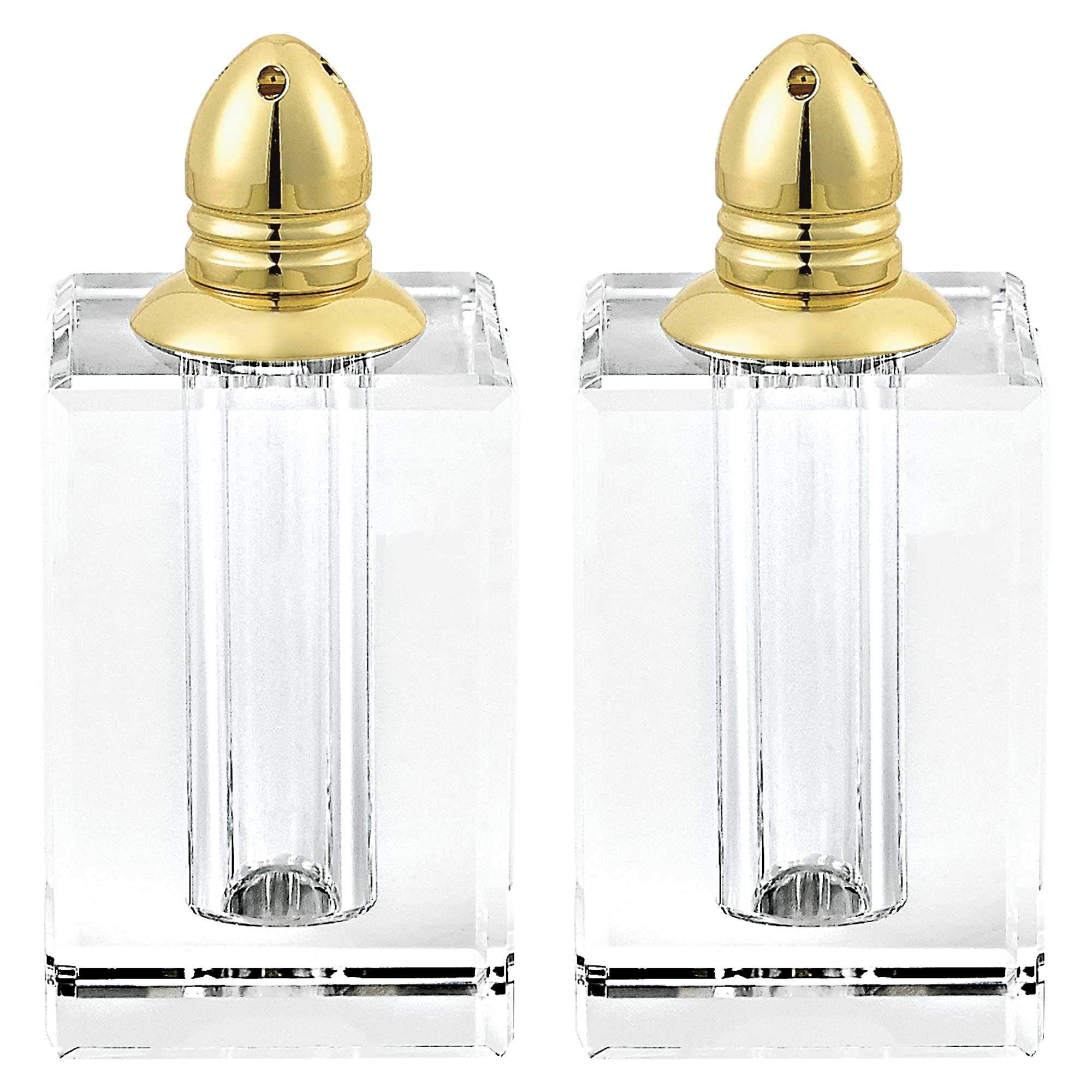 Homeroots Handcrafted Optical Crystal And Gold Large Size Salt And Pepper Shakers