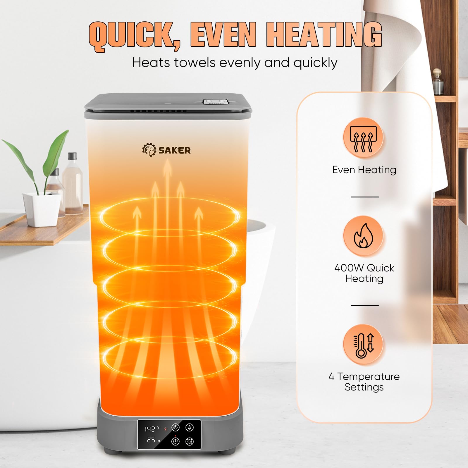 Saker Towel Warmer, 30L Large Hot Towel Warmer, Luxury Blanket Warmer With Adjustable Heating Time, Delay Time 1-12H, 4 Temperat