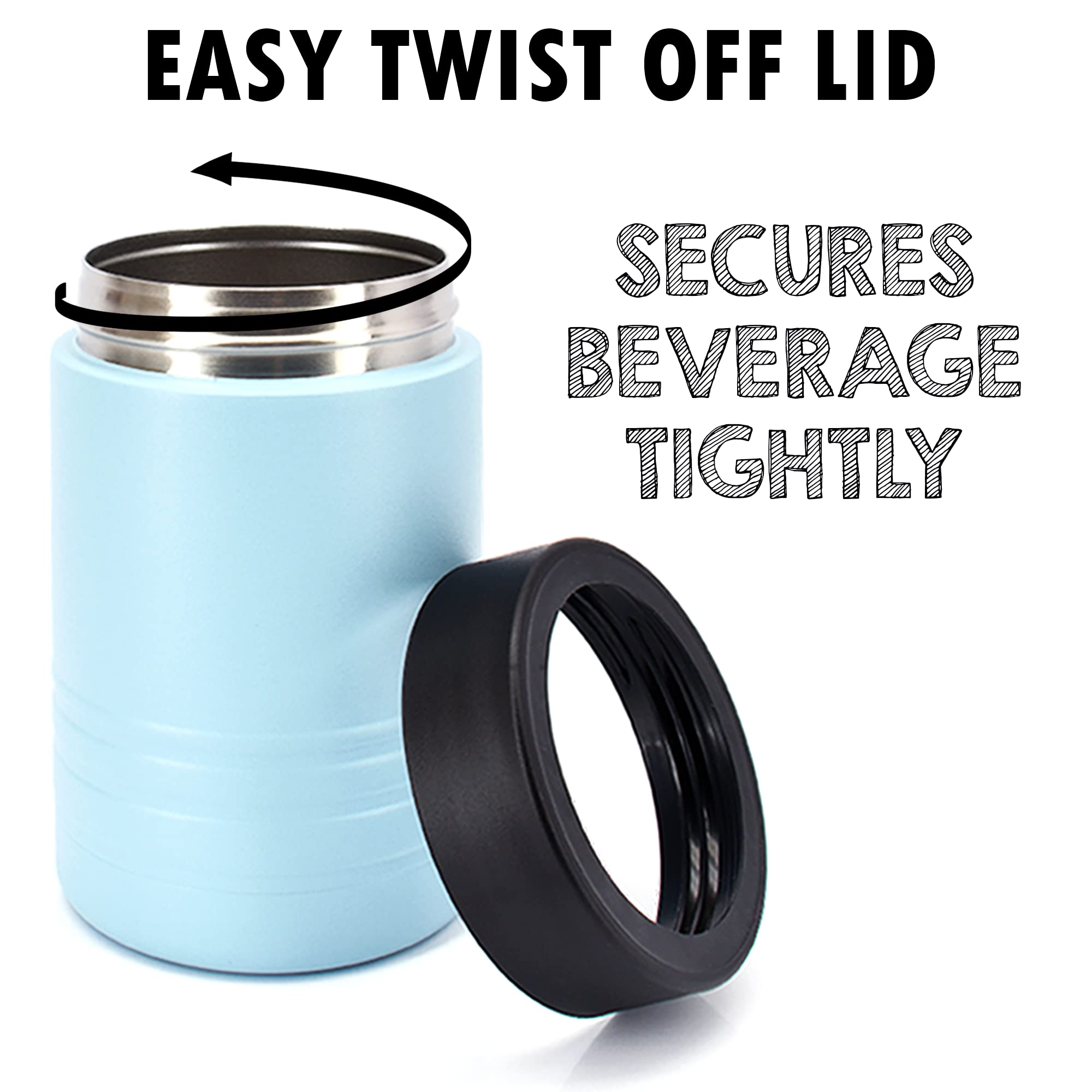 Clear Water Home Goods - 12 Oz Stainless Steel Double Wall Vacuum Insulated Can Or Bottle Beverage Cooler - Powder Coated Light