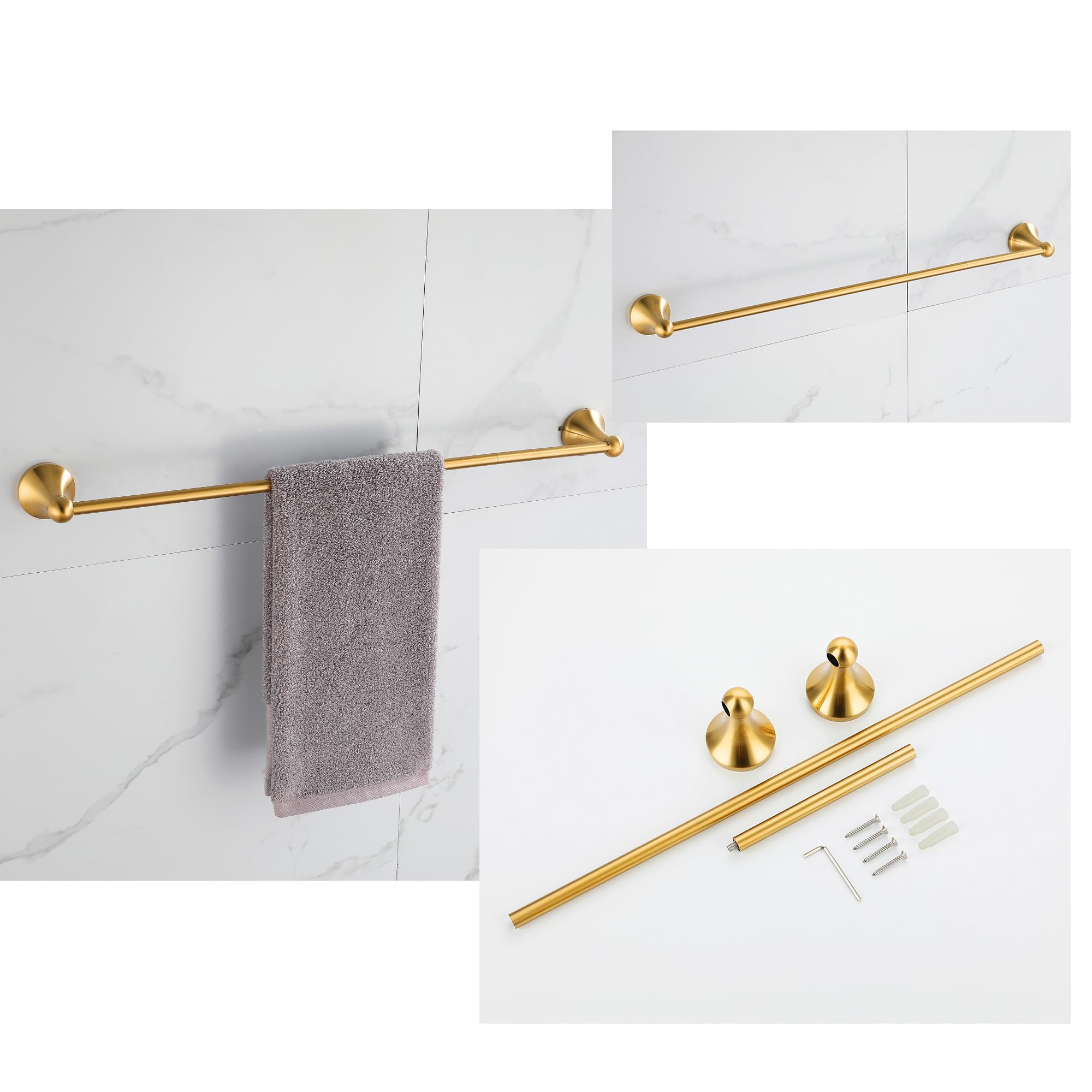 Fropo 4 Piece Gold Bathroom Hardware Set - Brushed Gold Bathroom Accessories, 23.6 Inch Towel Bar | Towel Hook | Toilet Paper Ho