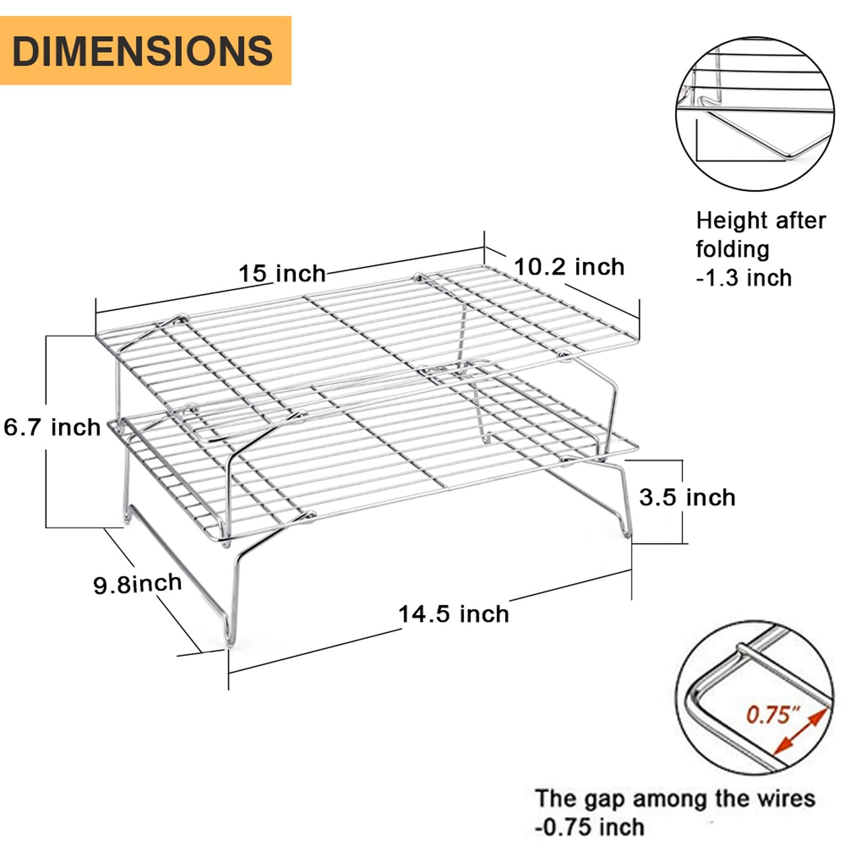 P&P Chef Cooling Rack Set, 2-Tier Stackable Stainless Steel Wire Racks For Baking Cooking Cooling Roasting, Collapsible & Heavy