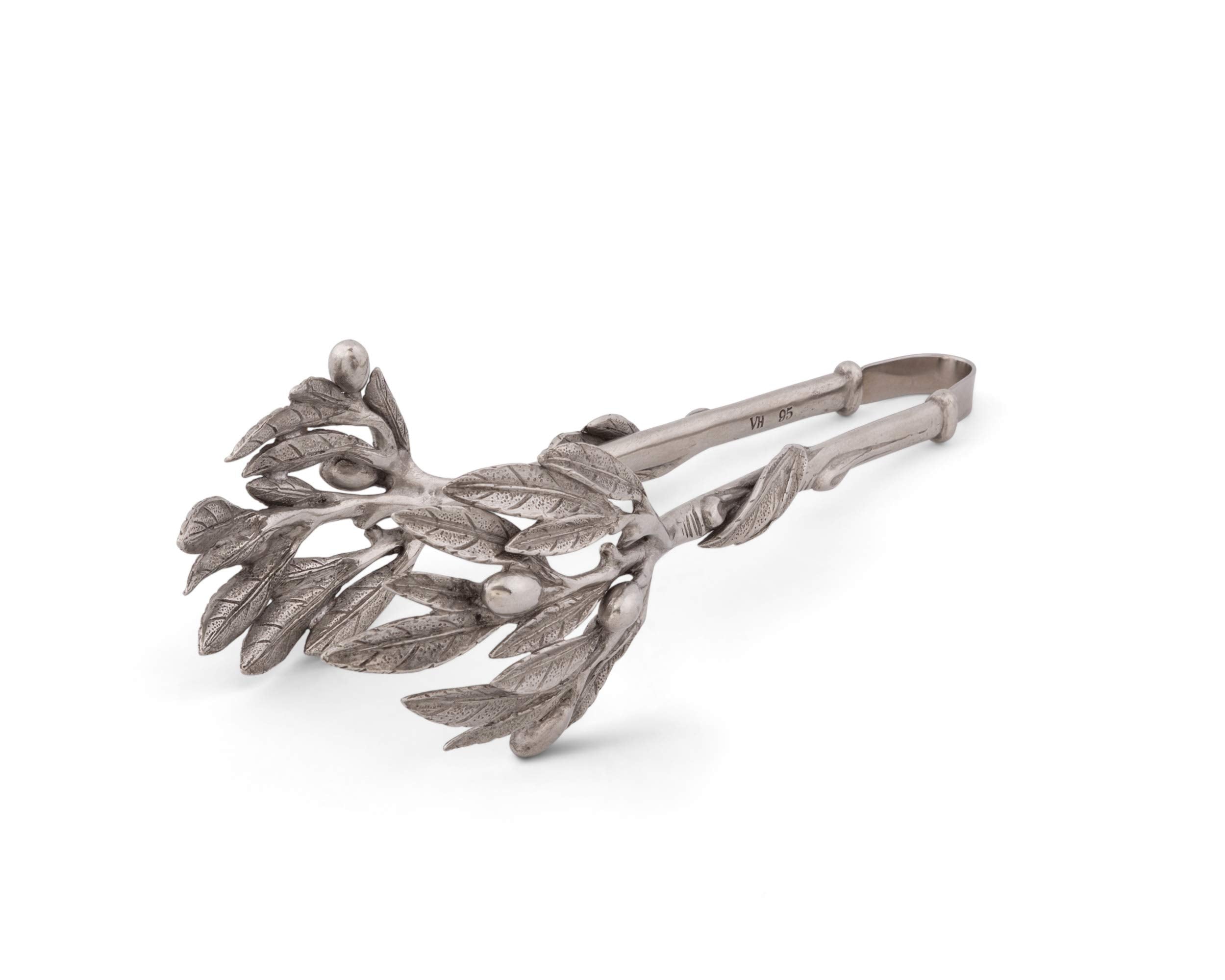 Vagabond House Pewter Metal Olive Pattern Ice And Bread Tongs 8''Long X 3''Wide X 2.25''Tall