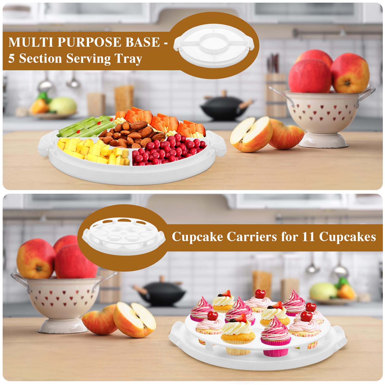 Cake Carrier With Lid And Handle, Multipurpose Cake Stand Fits 10 Inch Cake, Cupcake Containers For 11 Cupcakes,Cake Holder Serv