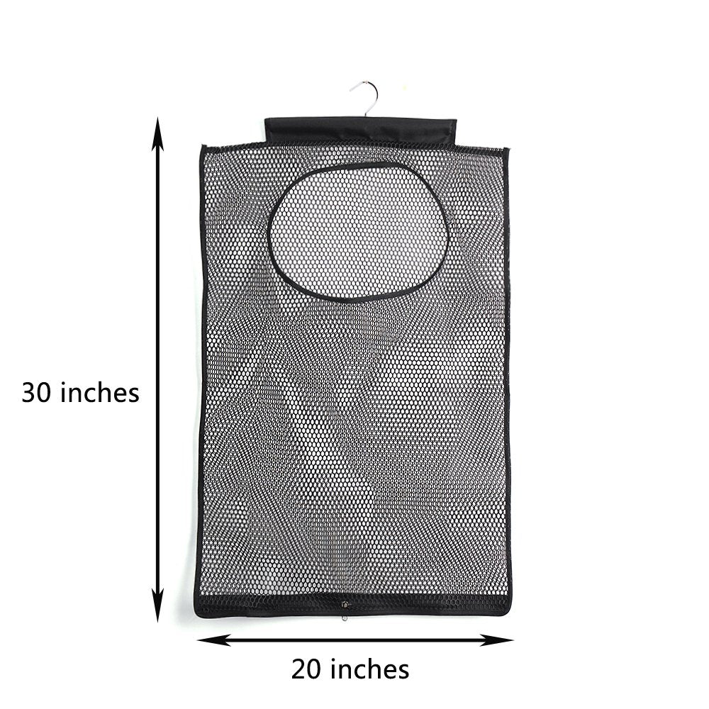 Alyer Breathable Mesh Laundry Hamper,Foldable Hanging Storage Basket,Portable Space Saving Storage Bag (Black)