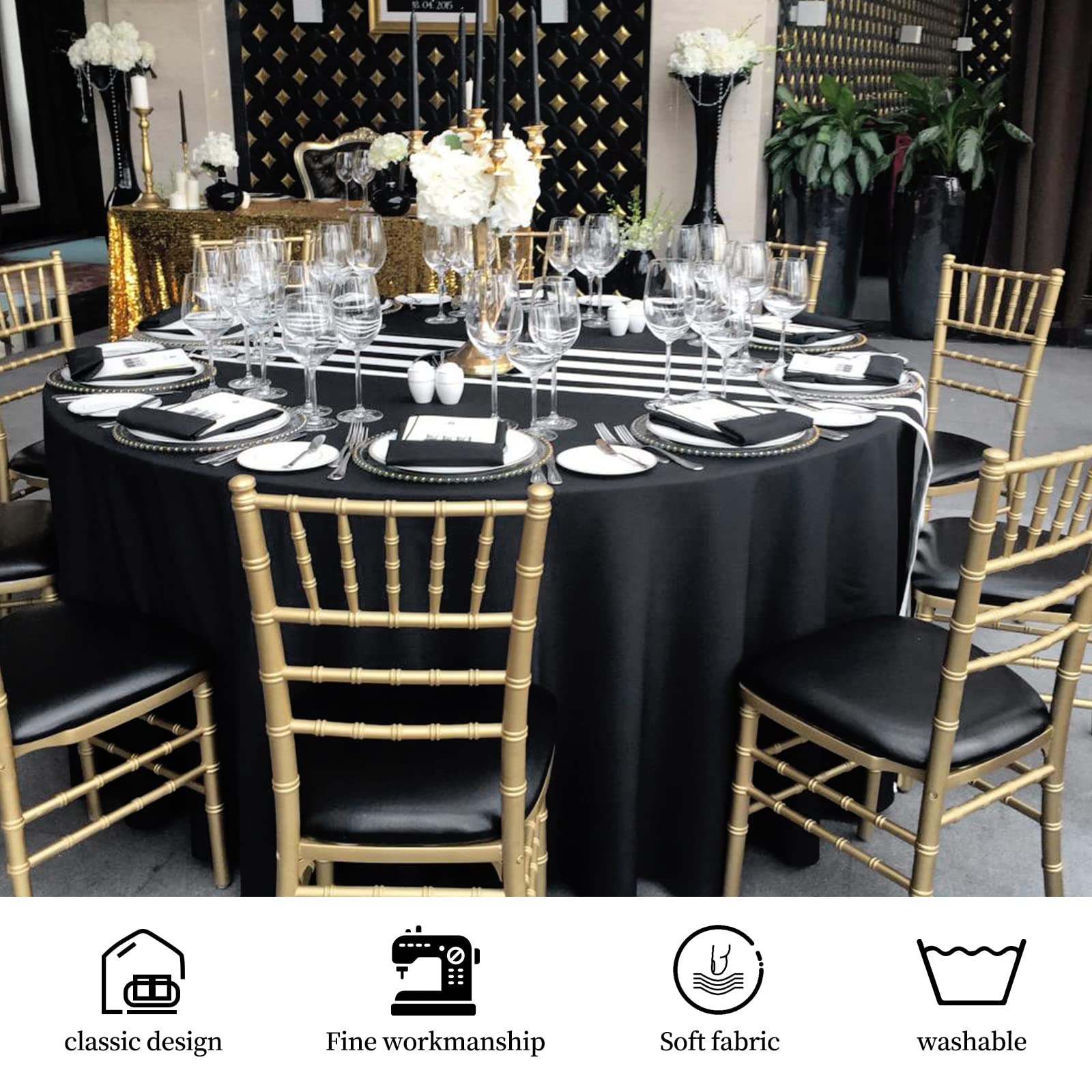 10 Packs Premium Round Tablecloth 90 Inch Black Polyester Table Cloth Bulk Washable Polyester Fabric Tablecloths Table Cover For