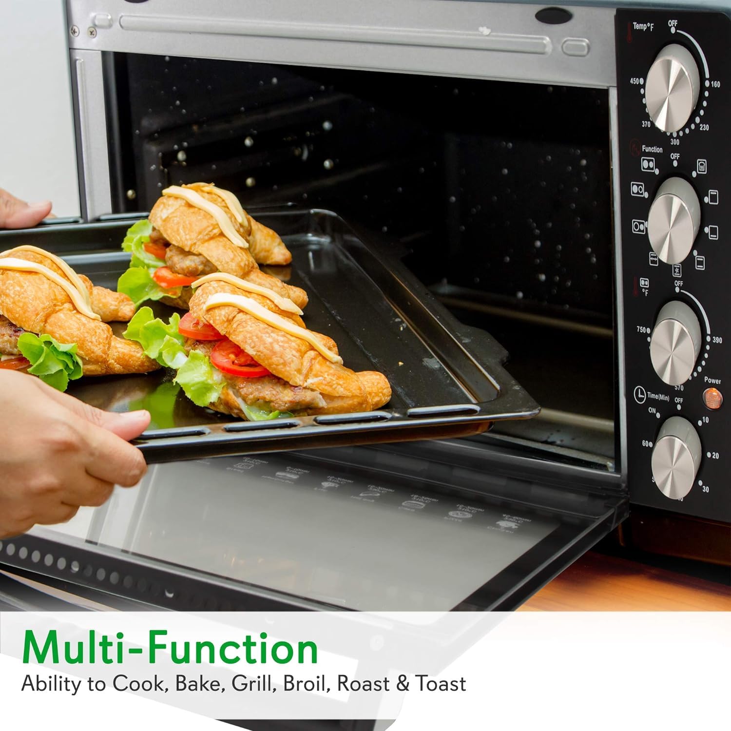 Nutrichef 30 Quarts Kitchen Convection Oven - 1400 Watt Countertop Turbo, Rotisserie Roaster Cooker With Grill, Griddle Top Rack