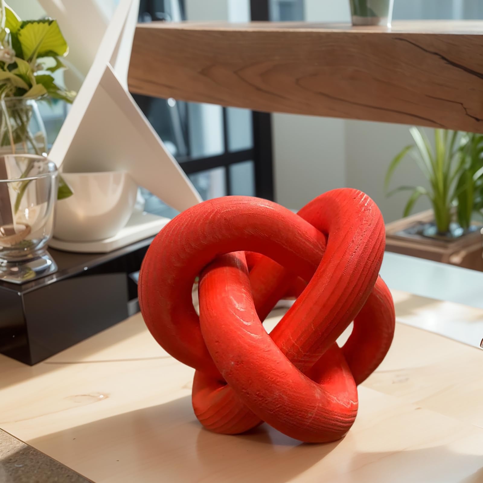 Wood Knot Chain Link Decor - 3 Link Boho Wooden Hand Carved Decorative Wooden Links Knots for Coffee Table Entryway Modern Farmh