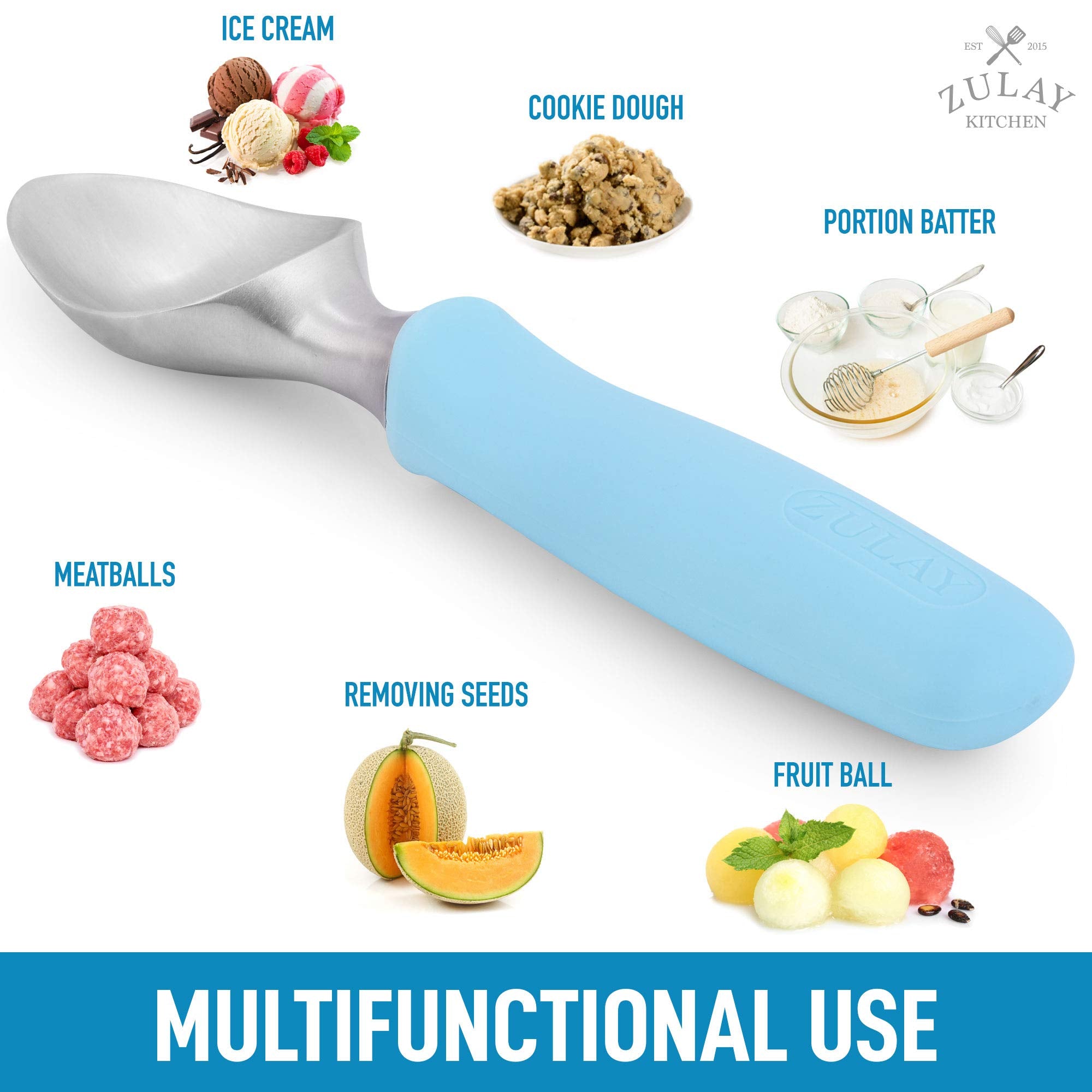 Zulay Heavy Duty Ice Cream Scoop - Stainless Steel Ice Cream Scooper With Non-Slip Rubber Grip - Durable Ice Cream Spade - Anti-