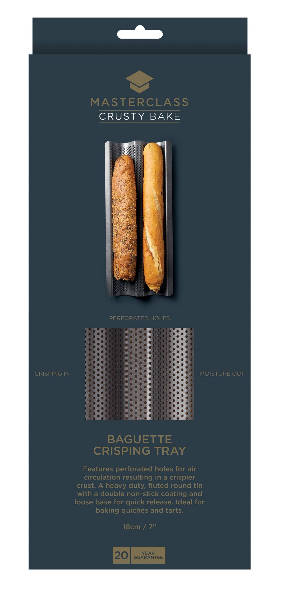Masterclass Kcmccb90 Crusty Bake Perforated Baguette Baking Tray With Pfoa Free Non Stick, Gift Boxed, Robust 1 Mm Carbon Steel,