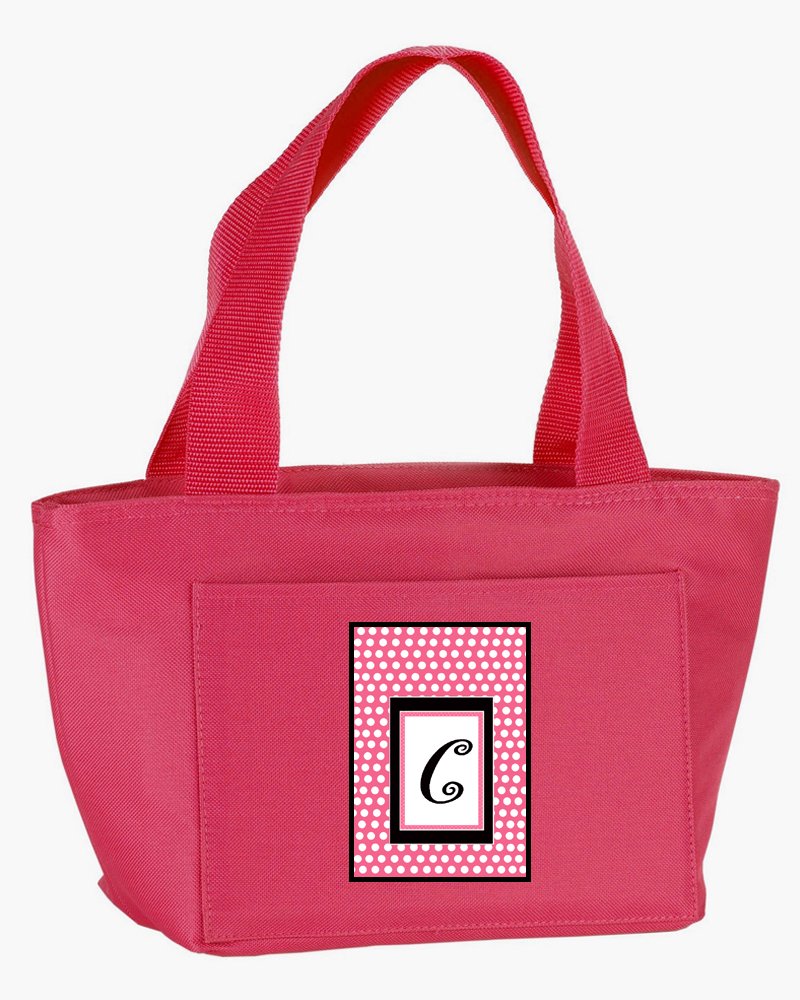 Caroline'S Treasures Letter C Monogram - Black Polka Dots Lunch Or Doggie Bag, Large, Pink