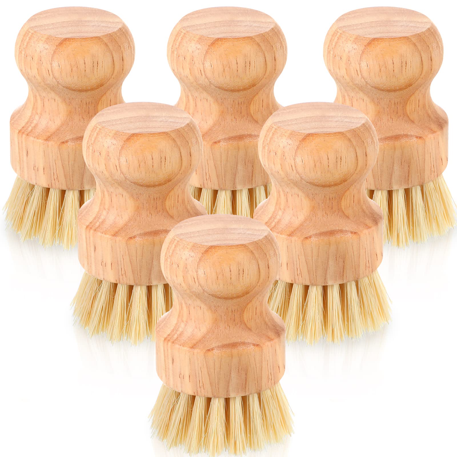 Nuenen 6 Packs Bamboo Dish Scrub Brushes Wooden Scrubbers Set Kitchen Dishwashing Scrubber with Natural Sisal Bristles for Iron 