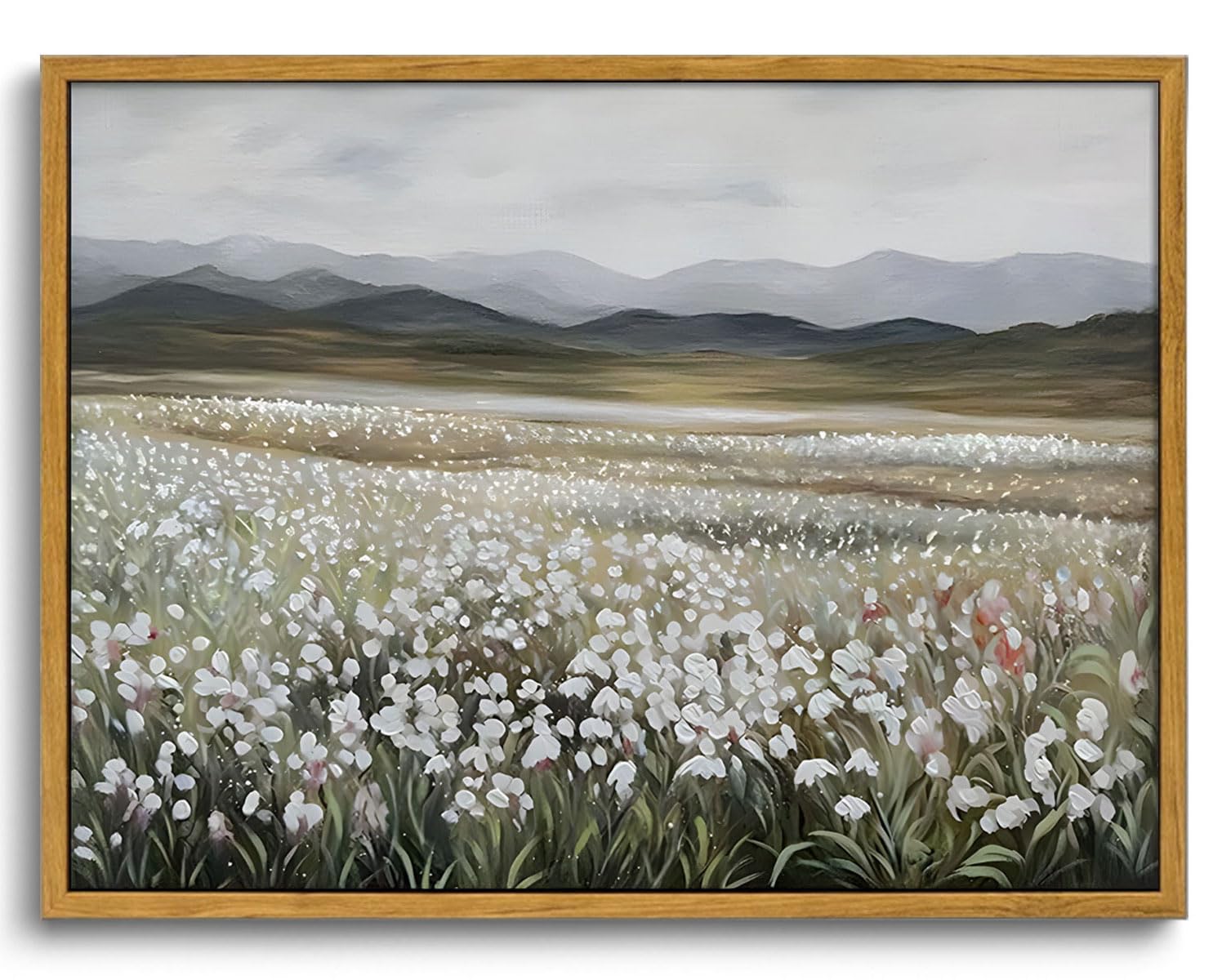 OIQArtOIQ Vintage Wildflowers Landscape Wall Art Framed Floral Natural Scenery Oil Painting Canvas Prints Country Farmhouse Rust