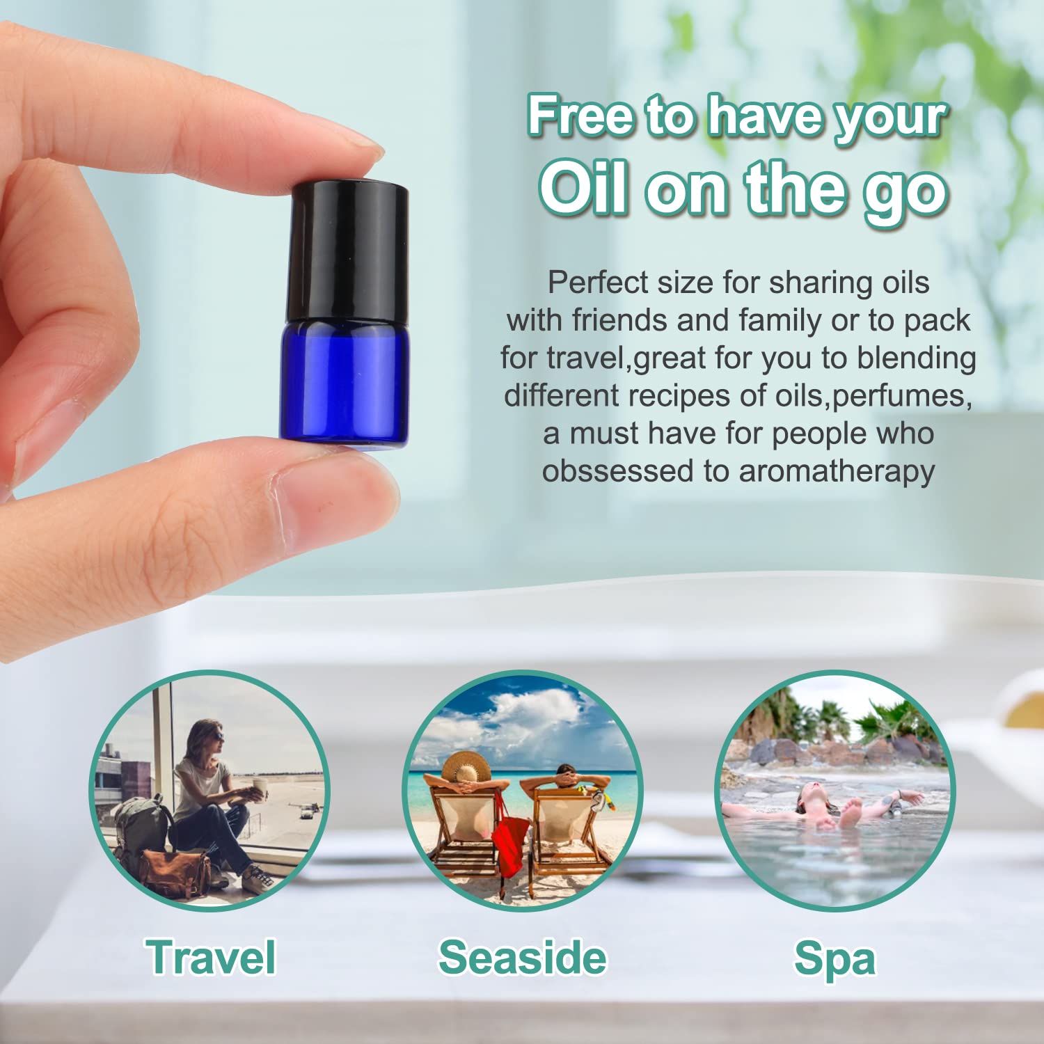 Furnido Pack of 50,1ml (1/4 Dram) Glass Roll on Bottle Mixed Color Sample Test Roller Essential Oil Vials Stainless Steel Roller