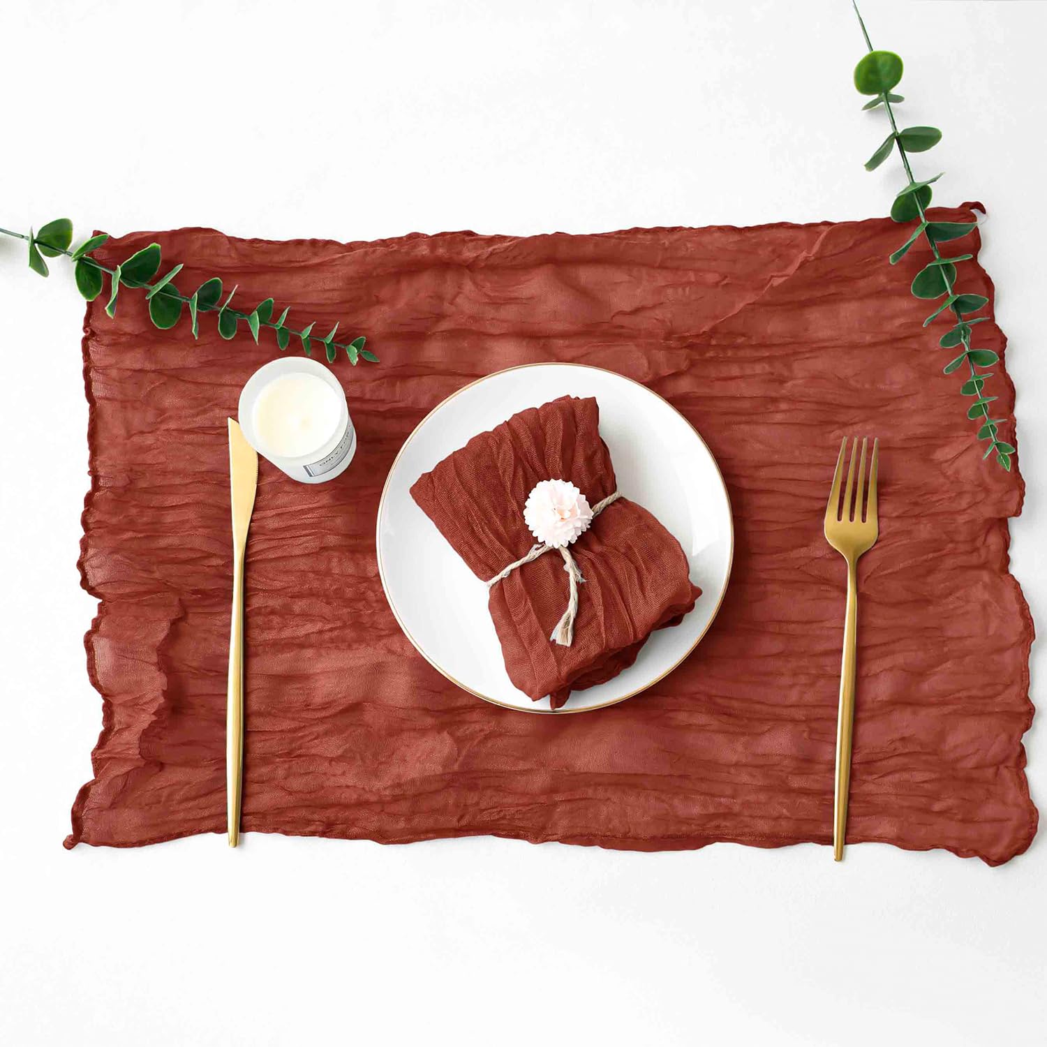 12 Pack Terracotta Cheesecloth Napkins 20  20 Inches Gauze Fabric Cloth Table Napkins With Wrinkle Multipurpose Bulk For Dinner