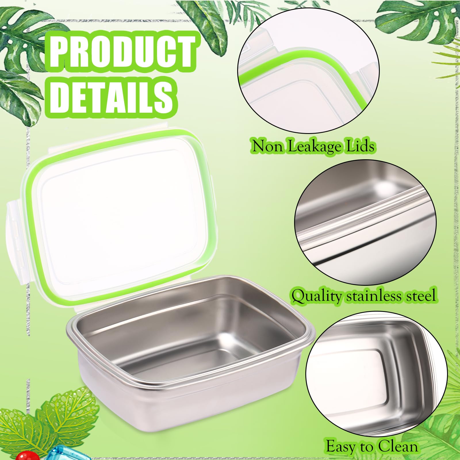6 Packs Stainless Steel Food Storage Containers Airtight Metal Food Containers Stainless Steel Meal Prep Container Leak Proof St