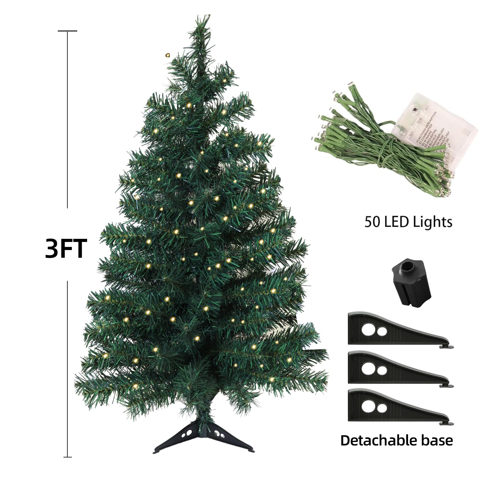 Okicoler 3ft Pre-Lit Artificial Holiday Christmas Spruce Tree for Home, Office, Party Decoration 100-Branch&50 Warm White Lights