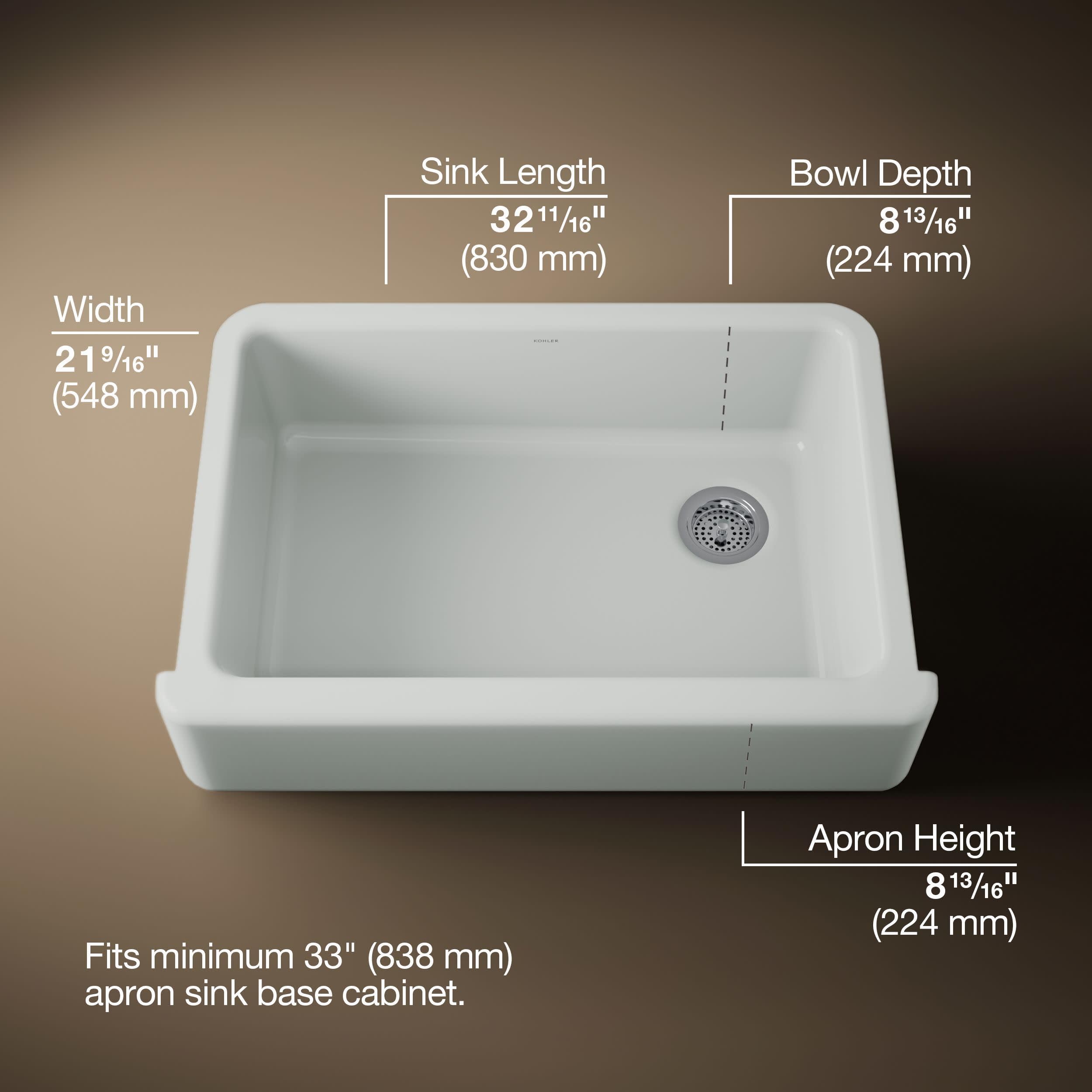 Kohler 5827-95 Whitehaven 32-3/4 Undermount Single-Bowl Farmhouse Kitchen Sink, Ice Grey