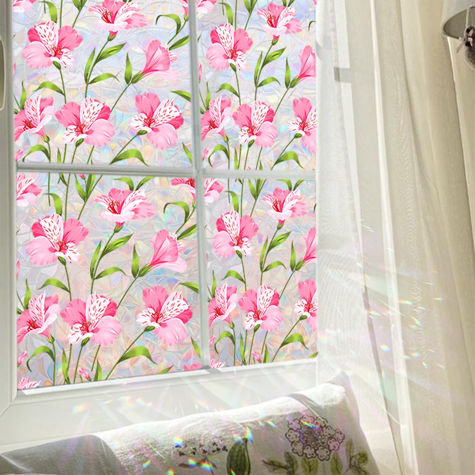 WBQMUNY Stain Glass Window Film Rainbow Window Film Window clings Window Privacy Film Non-Adhesive Reusable Decorative for Room 