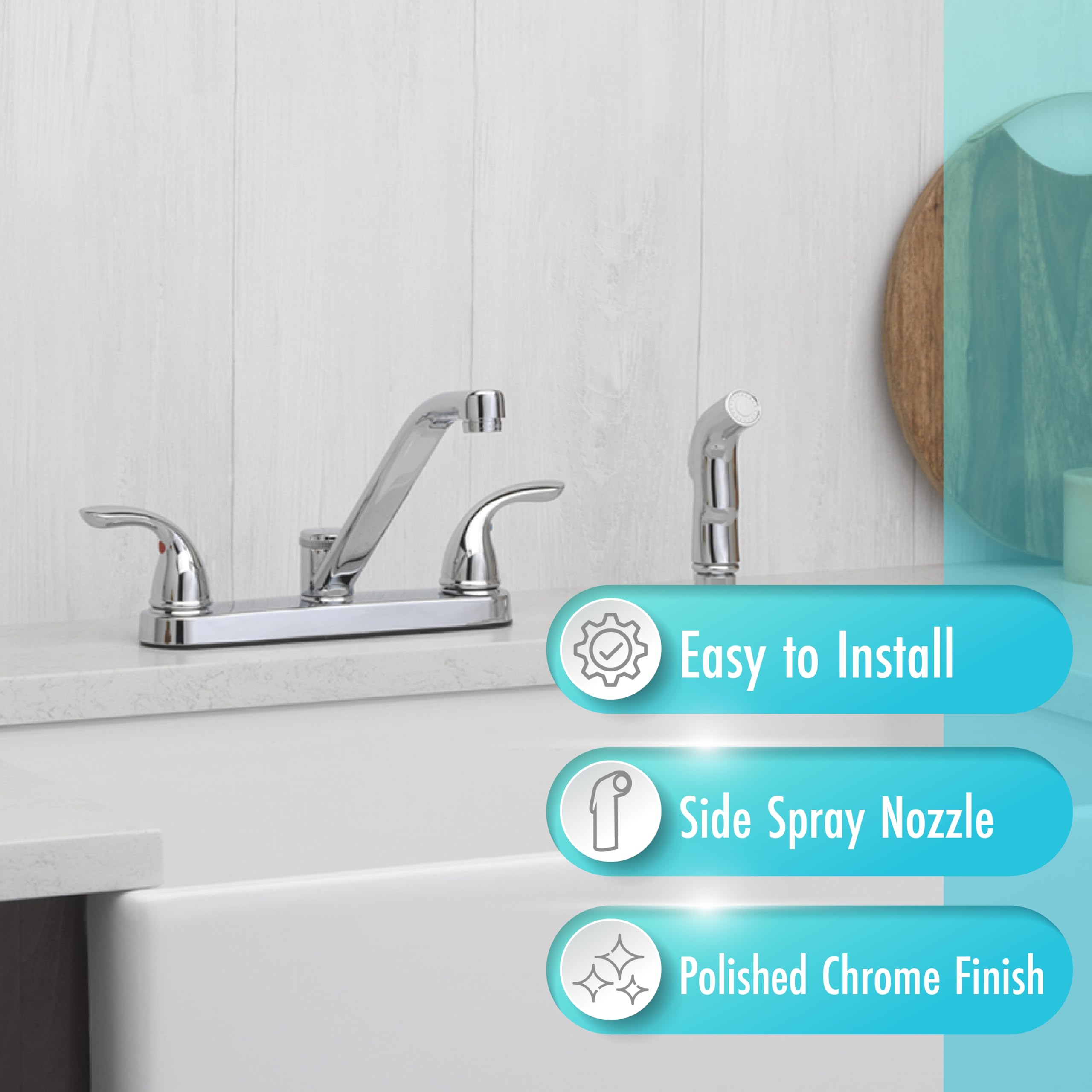 Aqua Vista 25-K82CS-CH-AV Kitchen Sink Faucet with Side Spray  Polished Chrome Two Handle