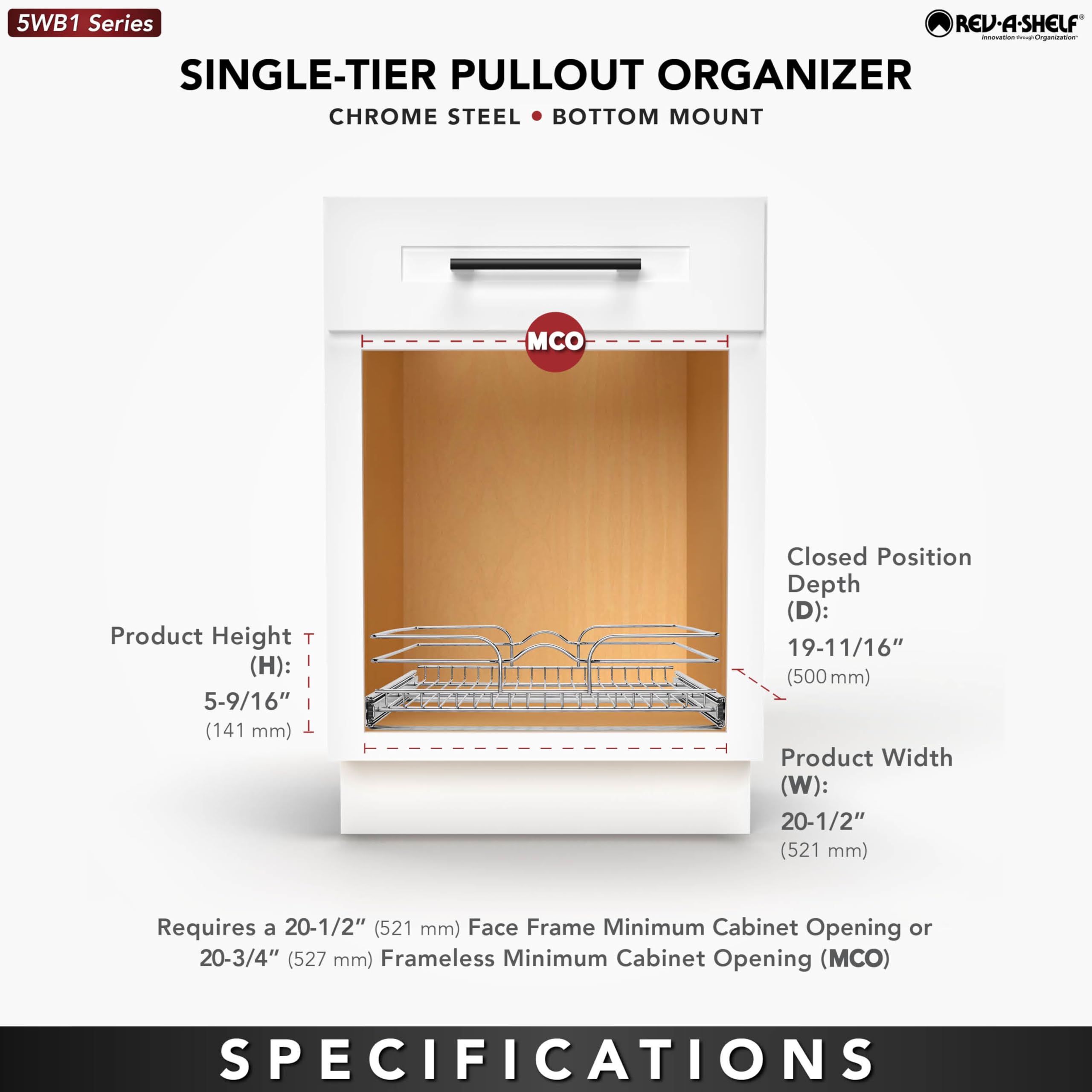 Rev-A-Shelf Kitchen Cabinet Pullout Shelf And Drawer Organizer Slide Out Pantry Storage Basket In Multiple Sizes, 21 X 20 In, 5W
