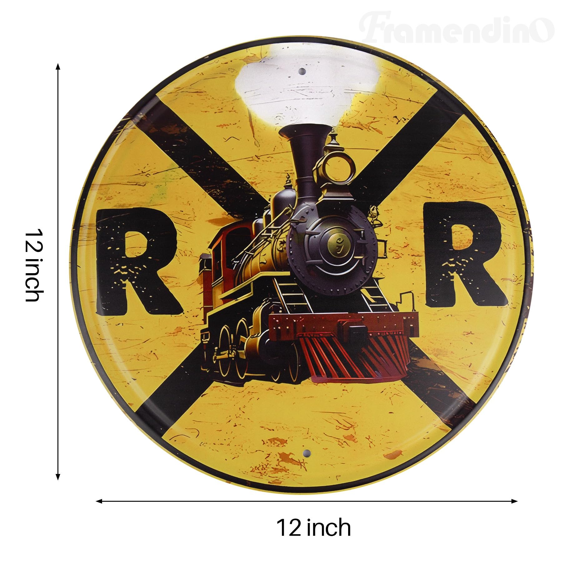 Framendino, 12 Inch Metal Tin Sign Train Railroad Crossing for Bar Garden Kitchen Restaurant Garage Decor
