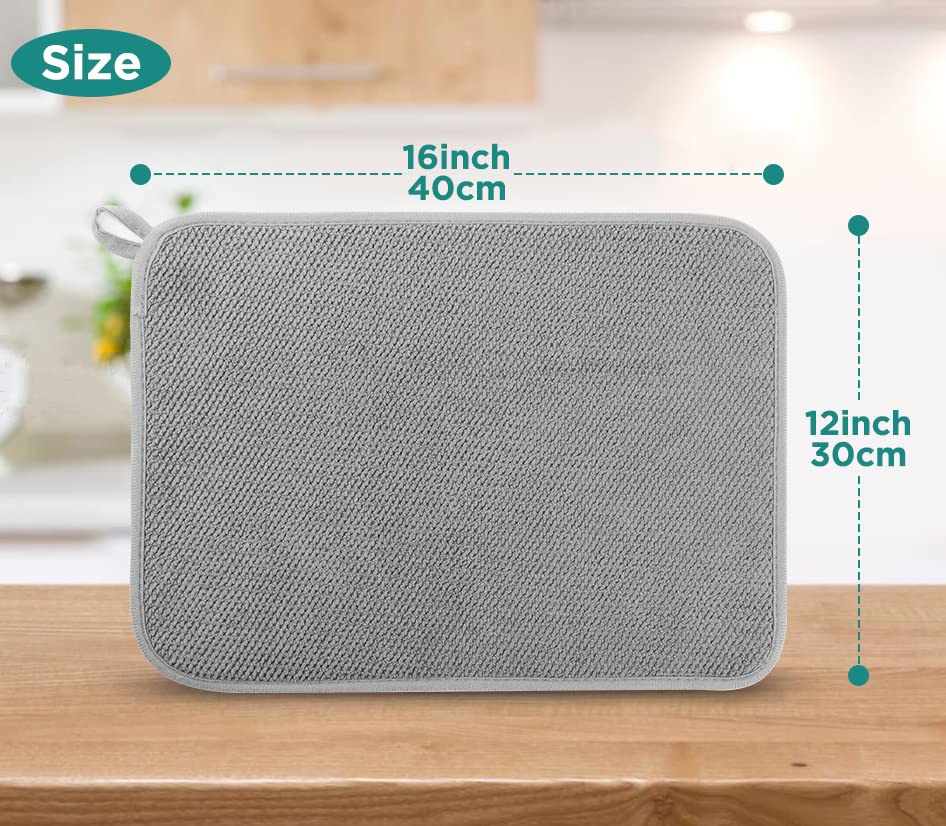 Geeric Microfiber Dish Drying Mat, Super Absorbent Kitchen Dish Drying Pad, Reversible For Countertop, 12*16 Inch Gray
