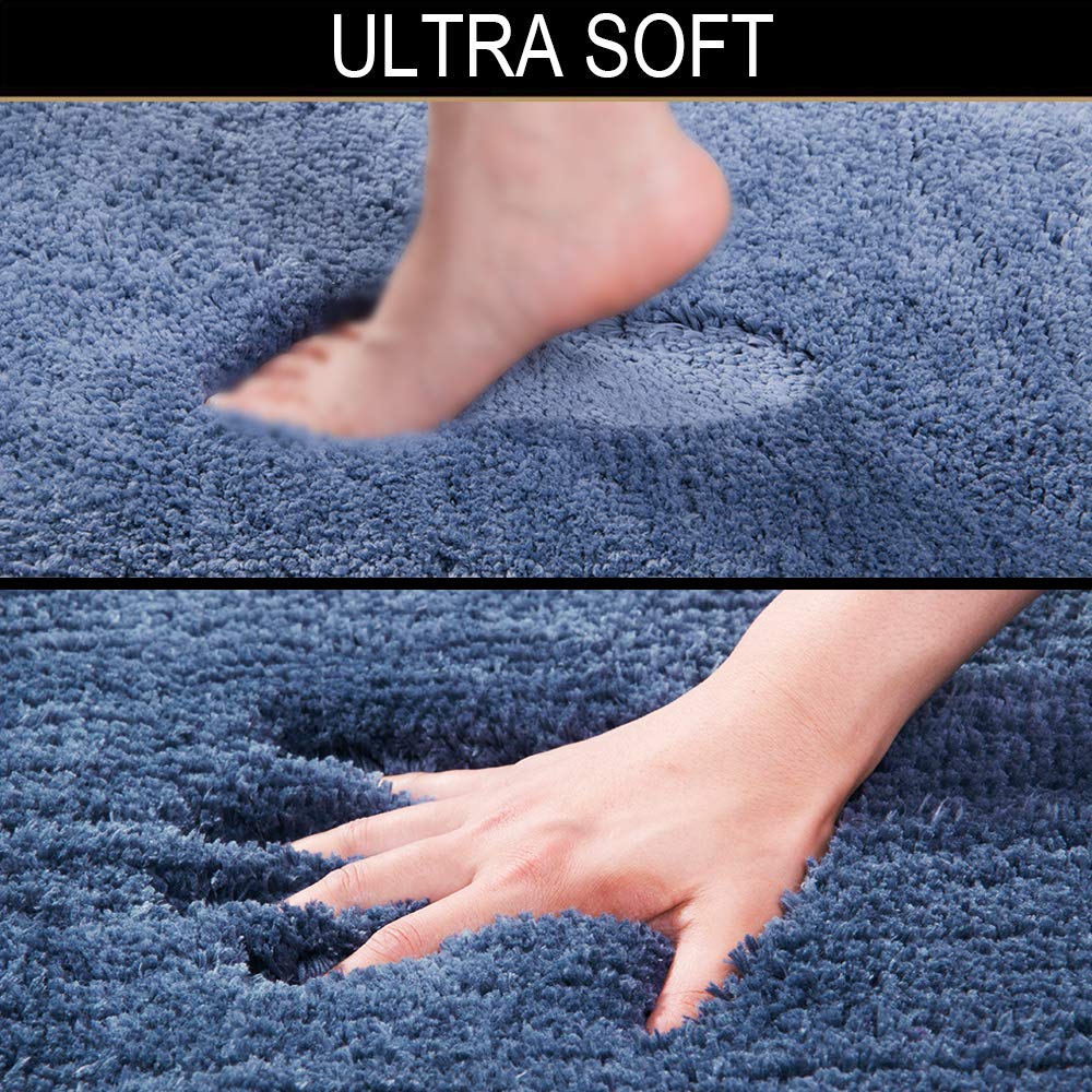 Walensee Shaggy 2 Piece Bath Rug Sets (Blue) 20 X 24 U Shape Contour Rug & 20 X 32 Bathroom Rug Machine Wash/Dry Bath Mats For B