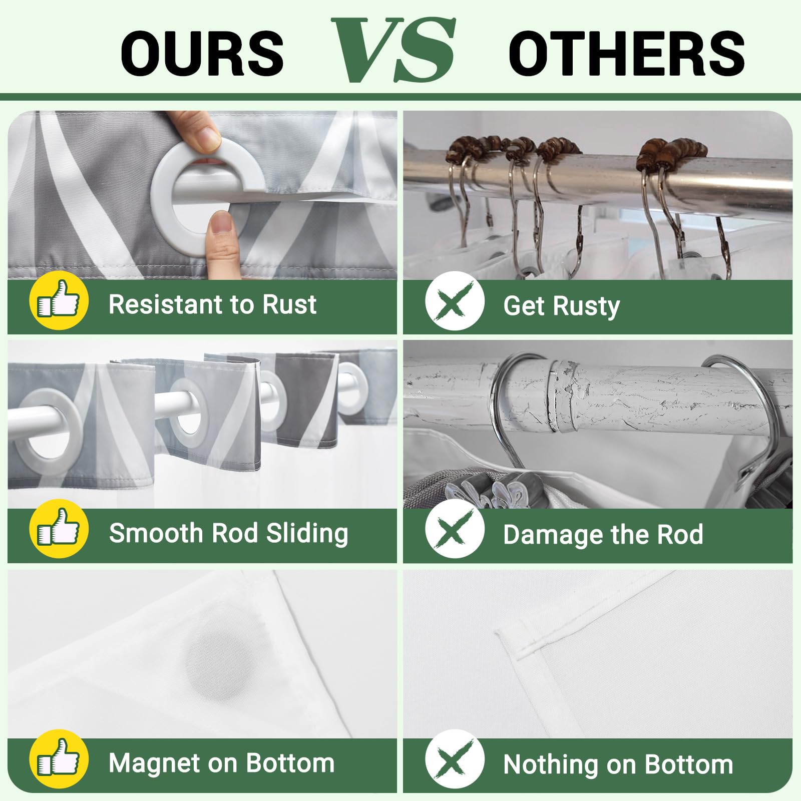 Yiatn No Hook Grey Shower Curtain With Snap In Fabric Liner Set - Hotel Style With See Through Mesh Top Window, Modern Geometric