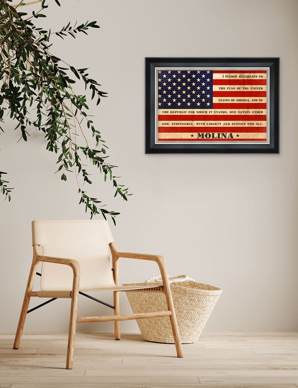 Ipic - American Flag Personalized Framed Wall Art With Names And Date On, Giclee Prints With Solid Wood Frame, Customized Gift A