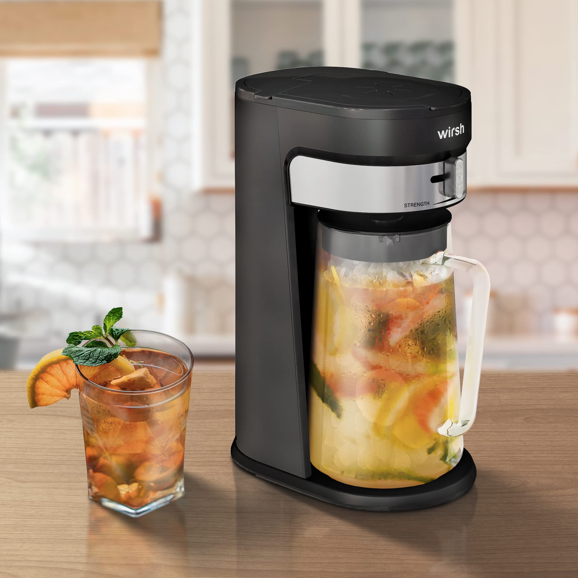wirsh Iced Tea Maker EP-1205, 3QT Glass Pitcher, Black, Reusable Filter, Perfect for Iced Coffee, Tea, Lemonade
