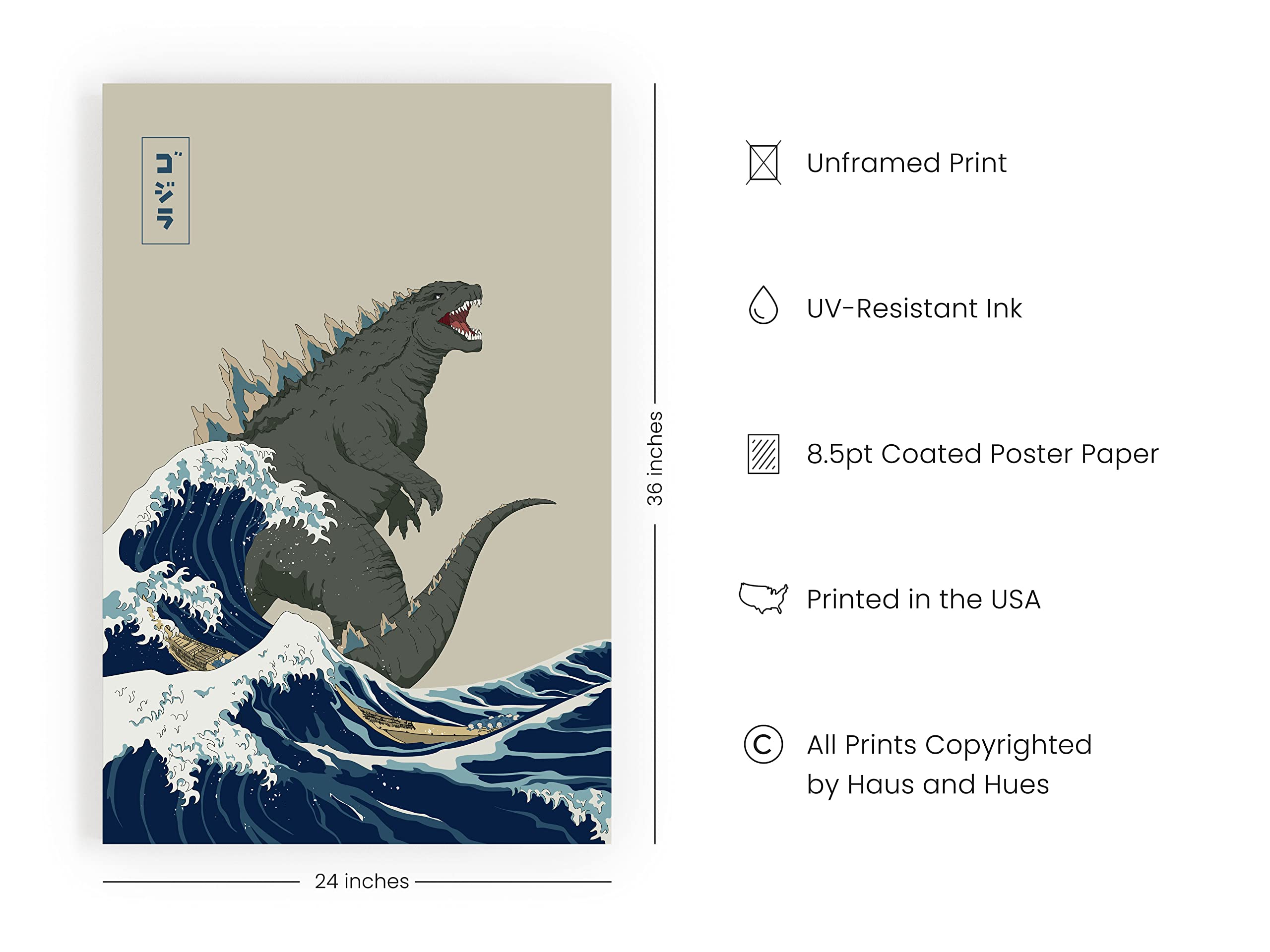 Haus And Hues Poster Japanese Wall Art Posters Japanese Art Posters For Boys Room King Of Monsters Great Wave Art Print Individu