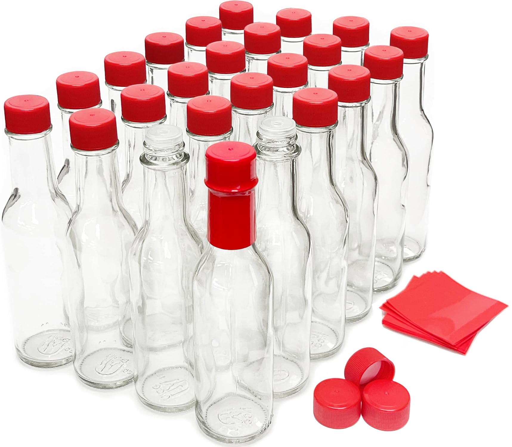 nicebottles Hot Sauce Bottles with Red Caps & Shrink Bands, 5 Oz - Case of 24