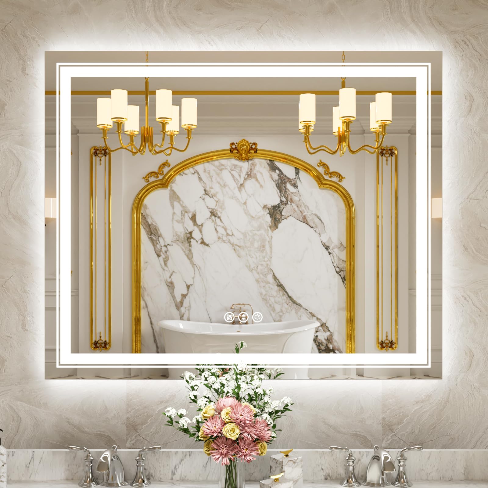 Wtty Led Bathroom Mirror 48''X36'' With Rgb Backlit And Front Light,Stepless Dimmable Led Mirror For Bathroom,Colored Lighted Ba