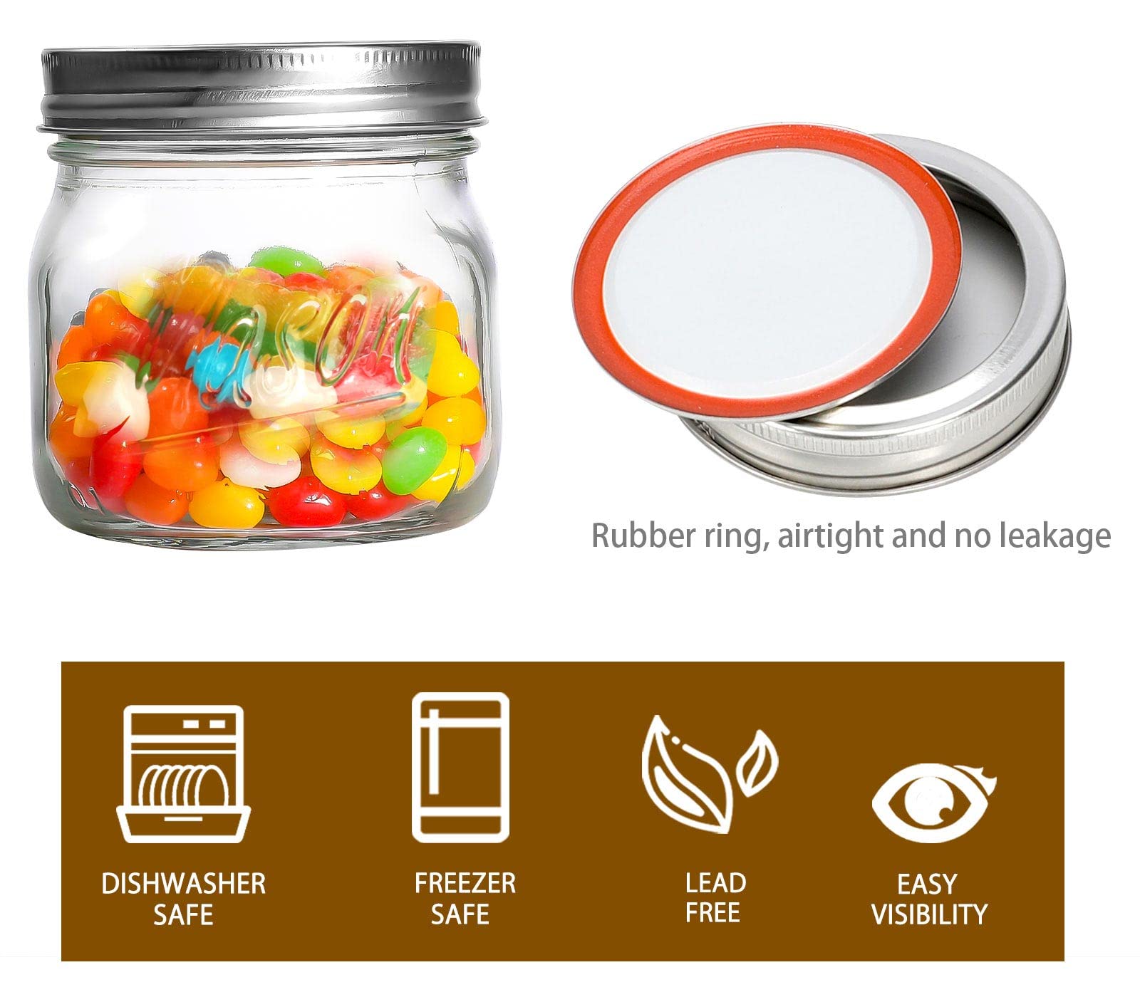 Ieavier 6 Pack Wide Mouth Mason Jars 16Oz With Airtight Lids And Bands, Canning Jars With Crystal Glass For Food Storage, Spice