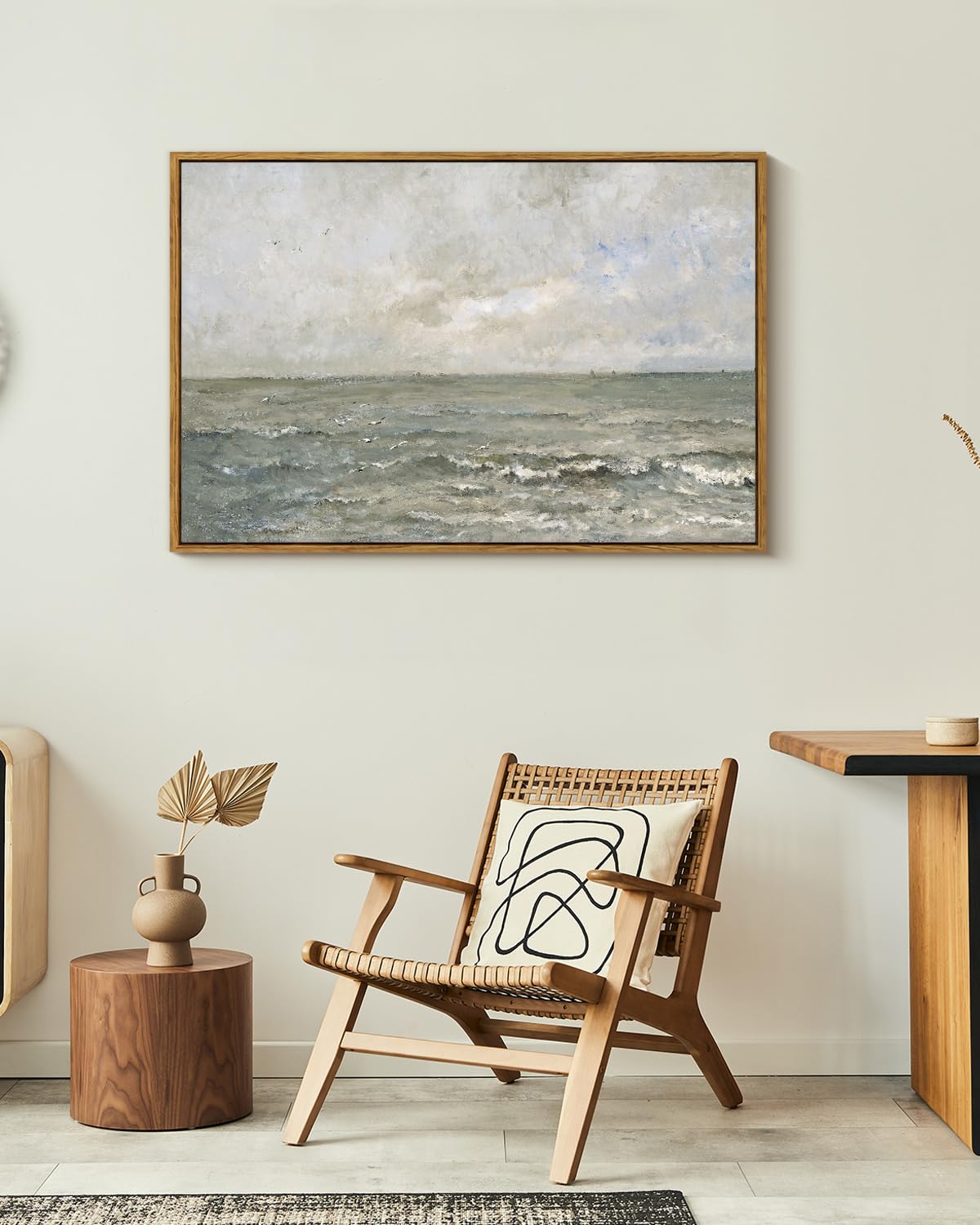 Viyyiea Ocean Landscape Large Framed Wall Art, Seascape Vintage Paintings Art Decor Aesthetic, Canvas Print Artwork, Calming Sea