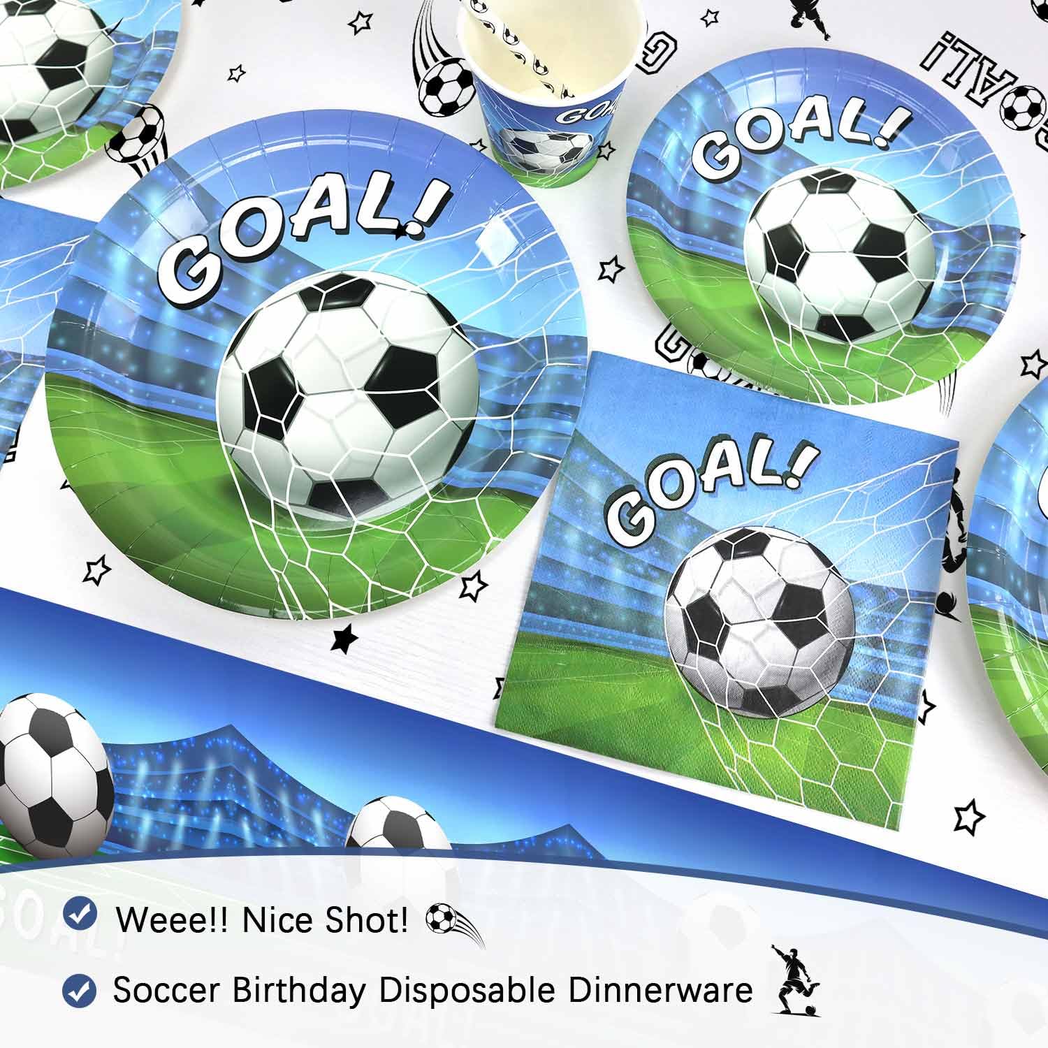 Heboland Soccer Party Decorations Dinnerware Set For 25 Guests, 127 Pieces Soccer Birthday Party Decorations Paper Plates Napkin