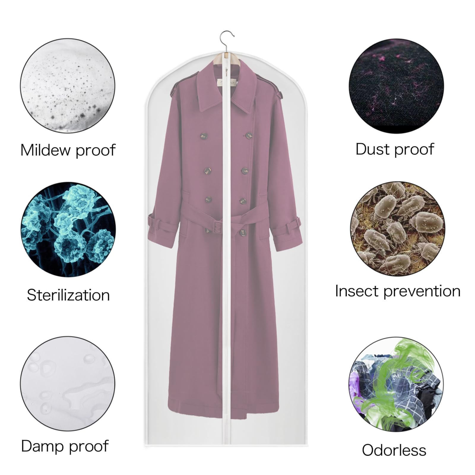 Kntiwiwo 60 Inches Garment Bags For Closet Storage With Zipper Clear Garments Bag For Gowns Long, Dresses, Suit, Coat - Set Of 2