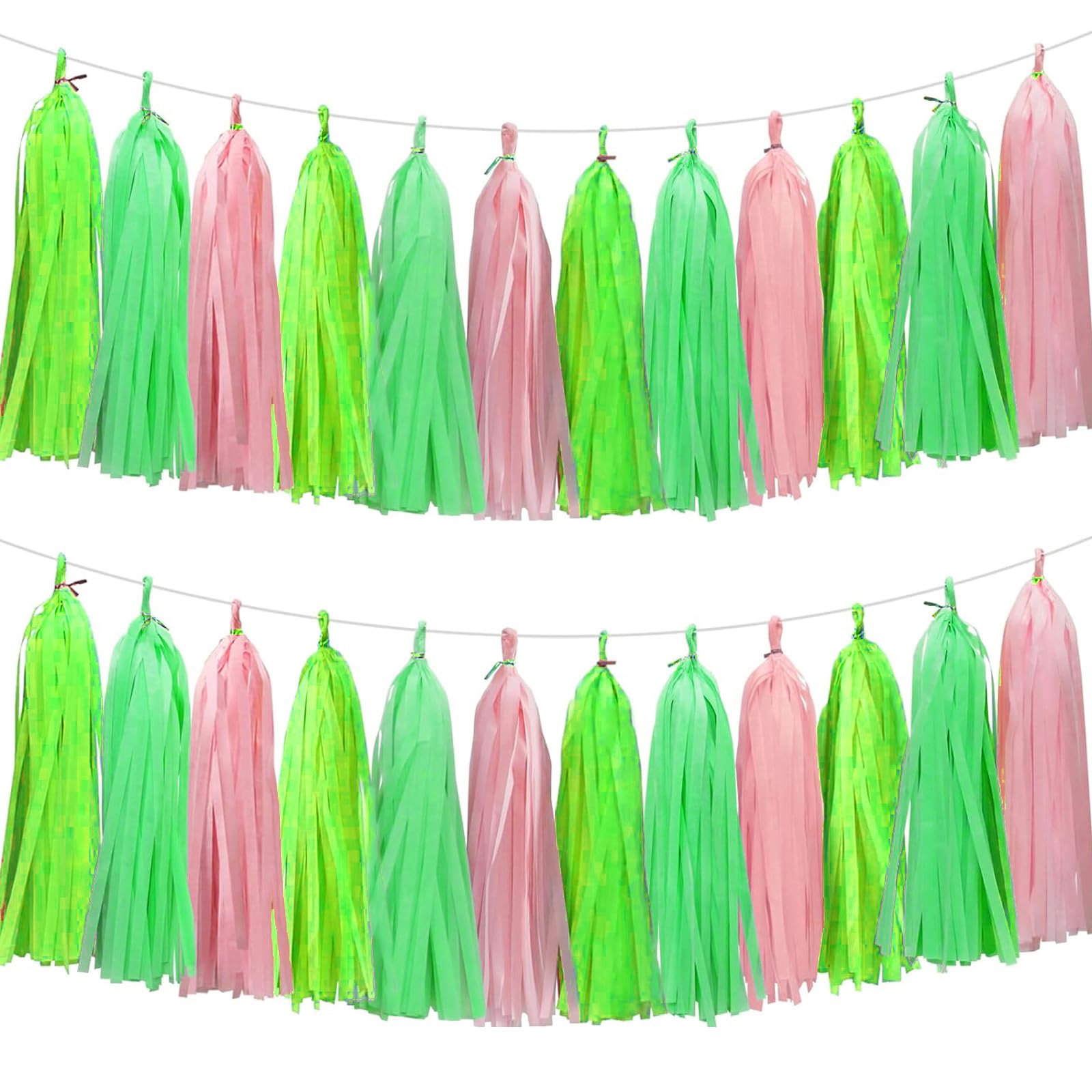 Green Light Green and Pink Tassel Garland Banner Paper Tassels for Party Decorations,Pack of 15
