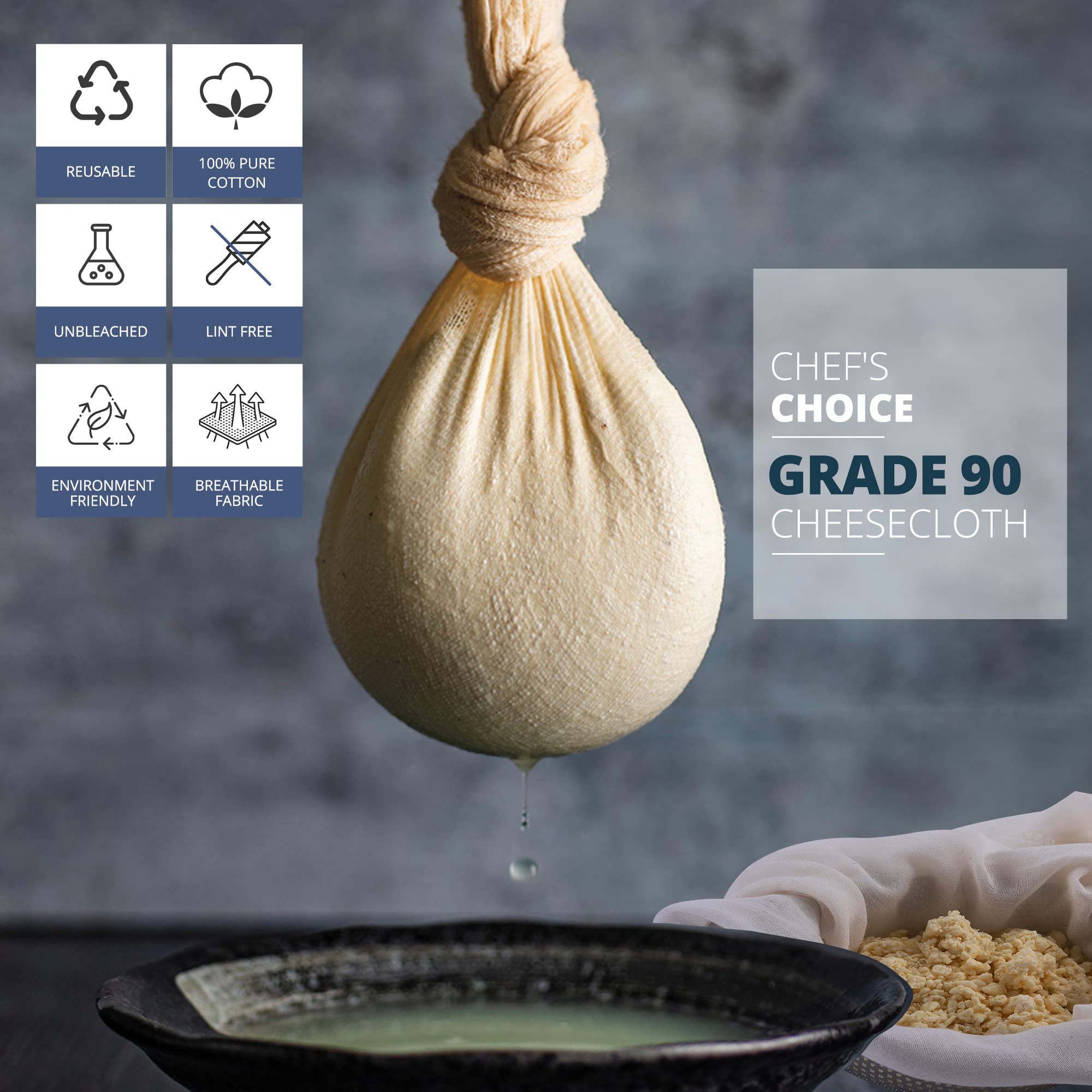 Sufaniq Cheese Cloths, Grade 90 (9 Sq Feet) 100% Pure Cotton Reusable Cheesecloth, Unbleached Ultra Fine Fabric, Cheesecloth For