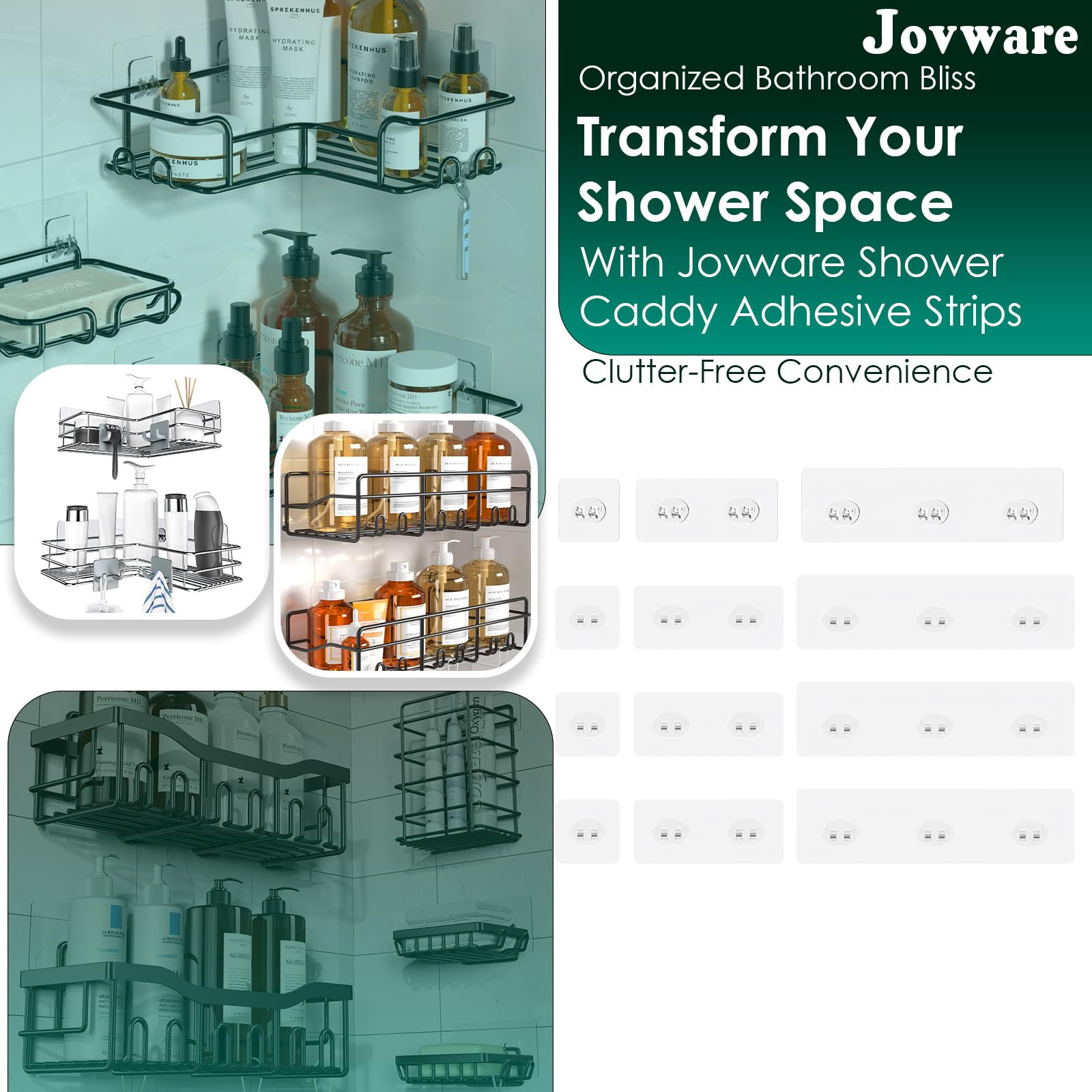 Jovware Adhesive For Shower Caddy, Adhesive Hooks For Shower, Adhesive Wall Mount Self Adhesive Corner Shelf Shower Caddy Adhesi