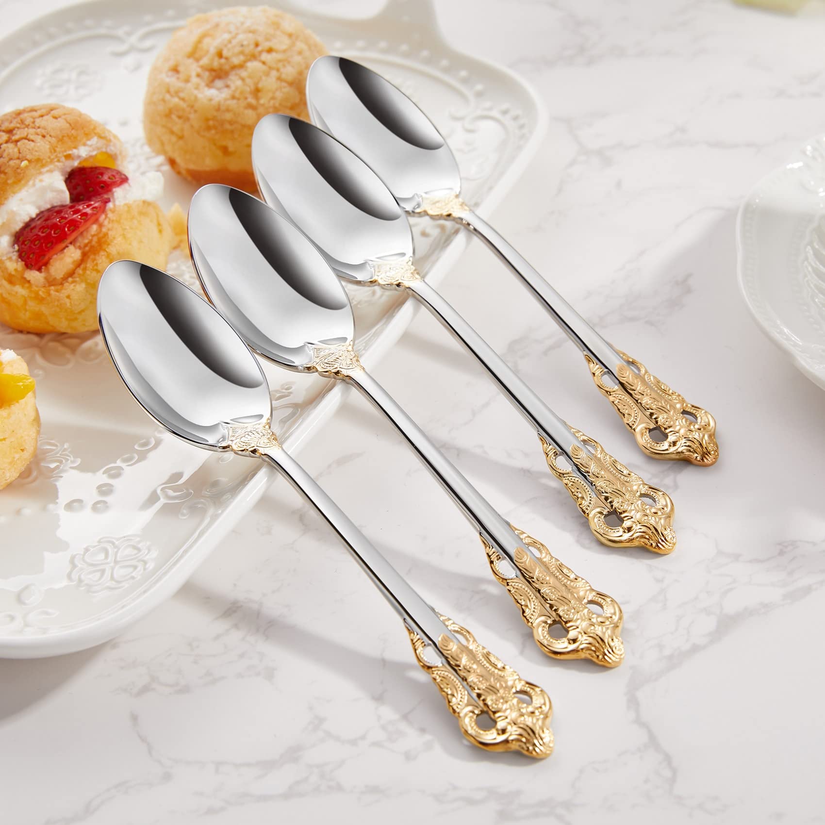 Keawell Luxury 6.3'' Teaspoons, 18/10 Stainless Steel, Gorgeous Small Spoons, Stirring, Mixing, Sugar, Cake, Dessert Spoons, Min