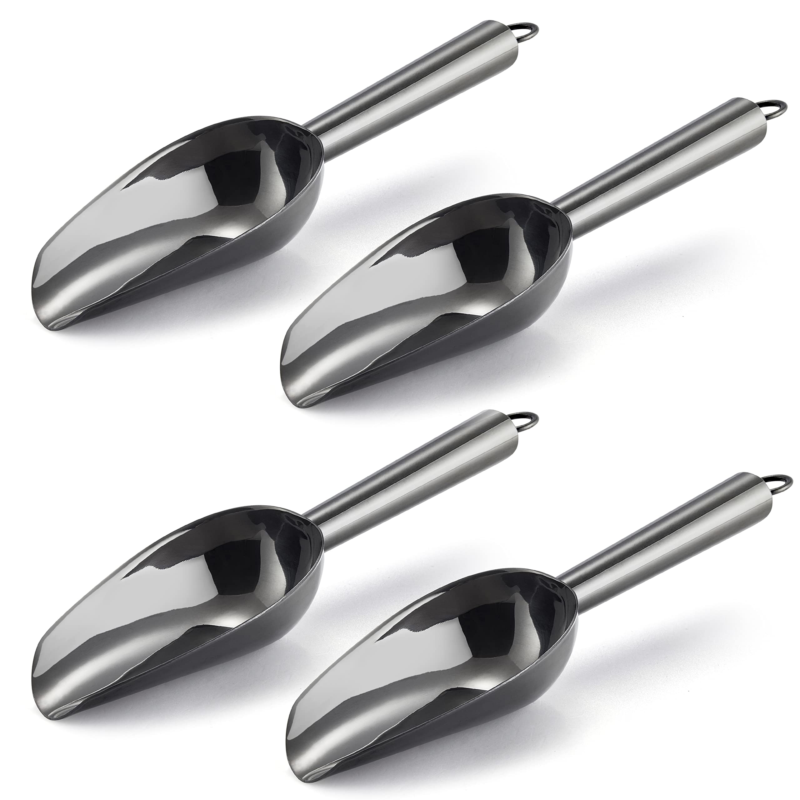 Mini Ice Scoop Set Of 4, E-Far 3 Ounce Platinum Black Stainless Steel Scoops For Candy/Flour/Sugar, Small Metal Scoops For Party