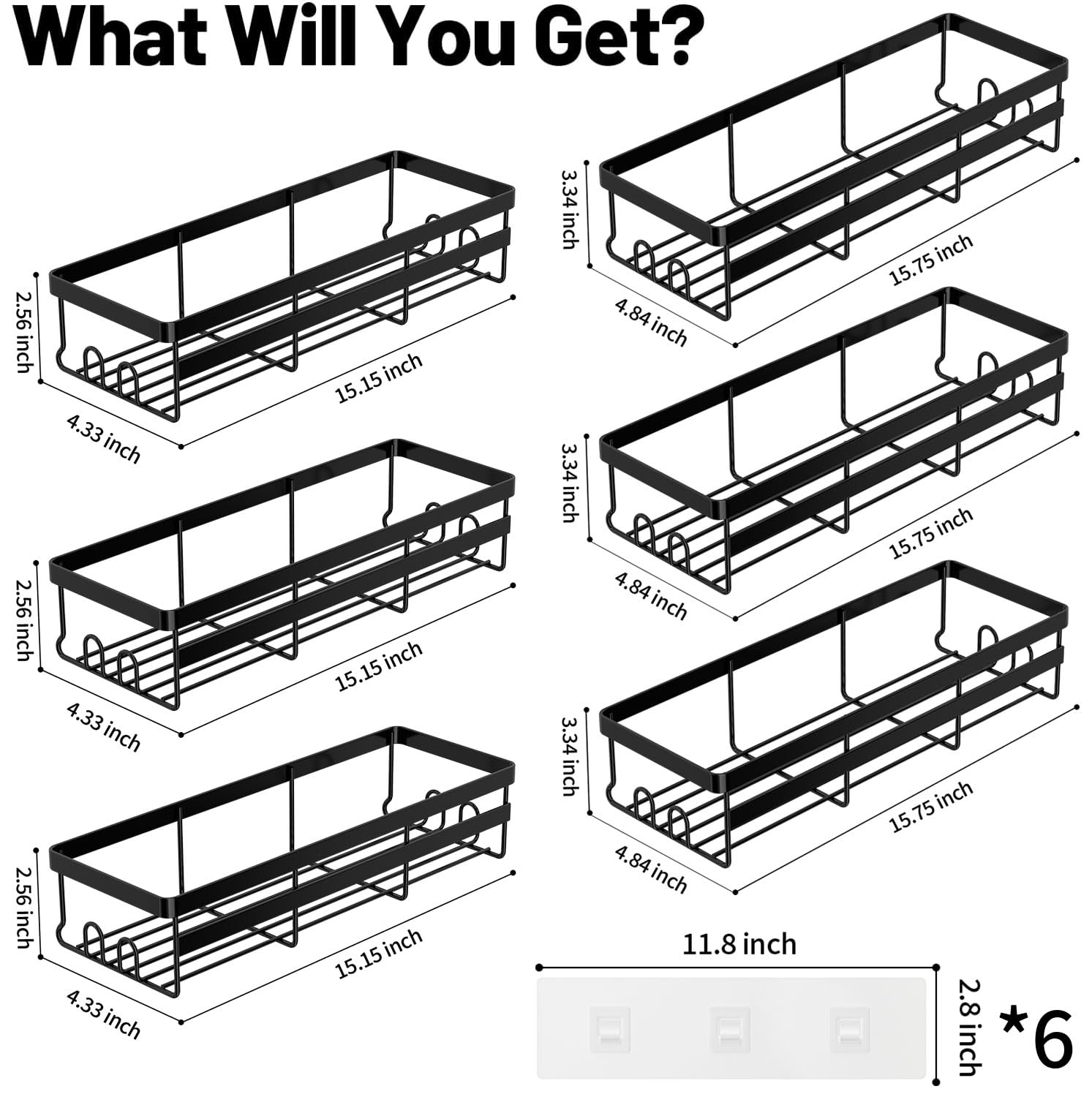 Wowbox Shower Caddies 6 Pack - Adhesive Hanging Shower Shelf - Bathroom Organizers And Storage, No Drilling Stainless Shower She