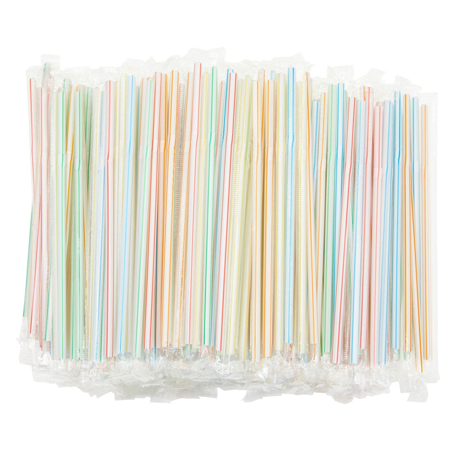 Plastic Flexible Drinking Straws, Striped Disposable Individually Wrapped (7.75 In, 500 Pieces)